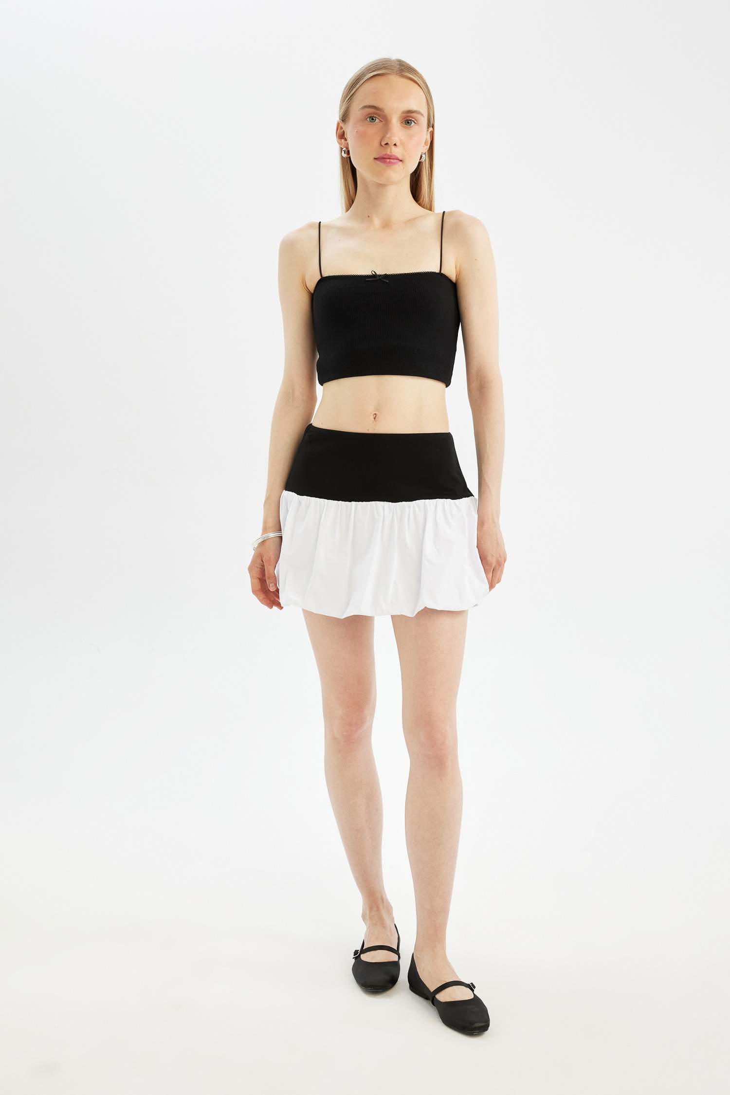 Coool Balloon Fit Yüksek Bel Pamuk Astarlı Mini Etek