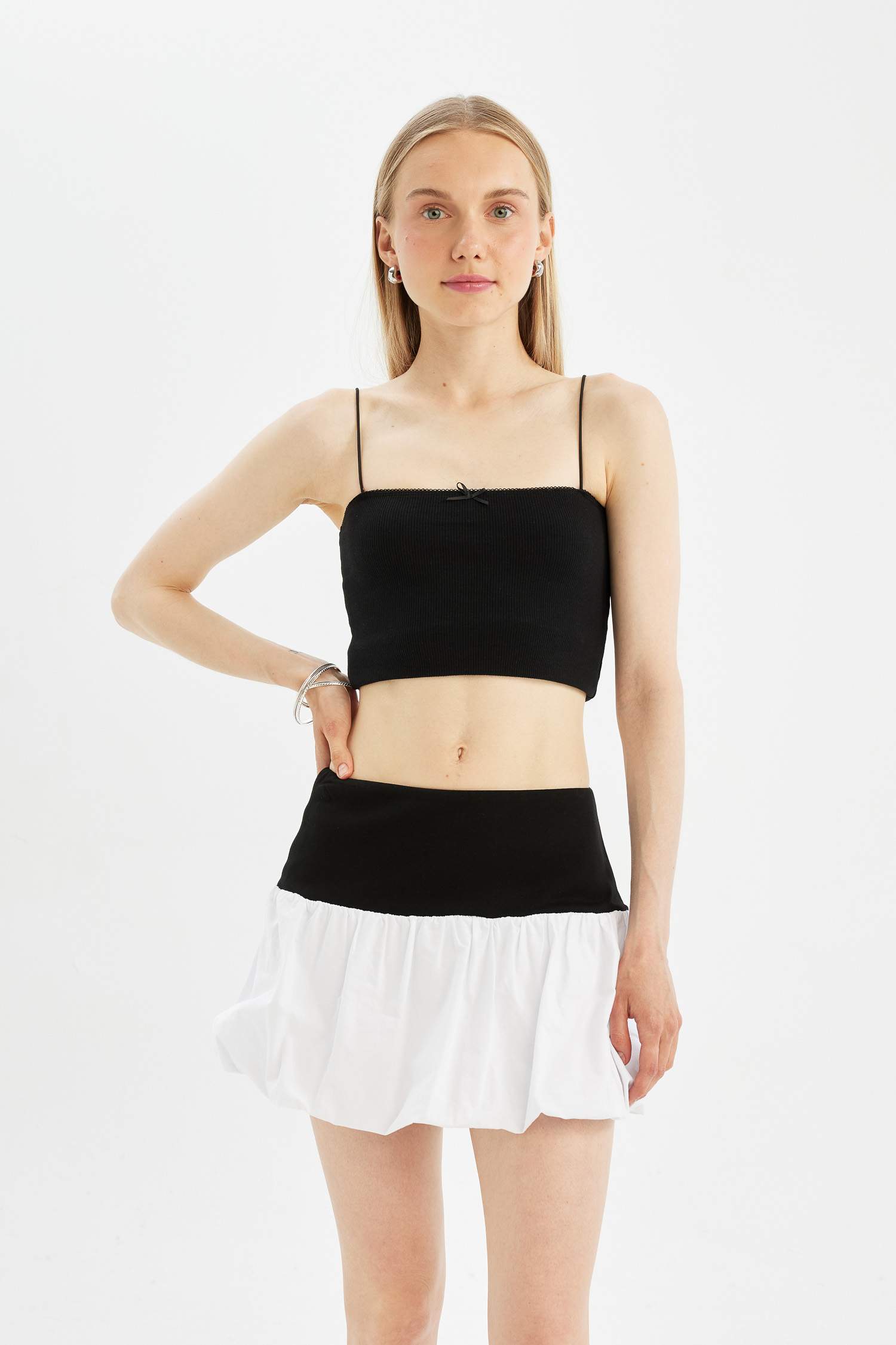 Coool Balloon Fit Yüksek Bel Pamuk Astarlı Mini Etek