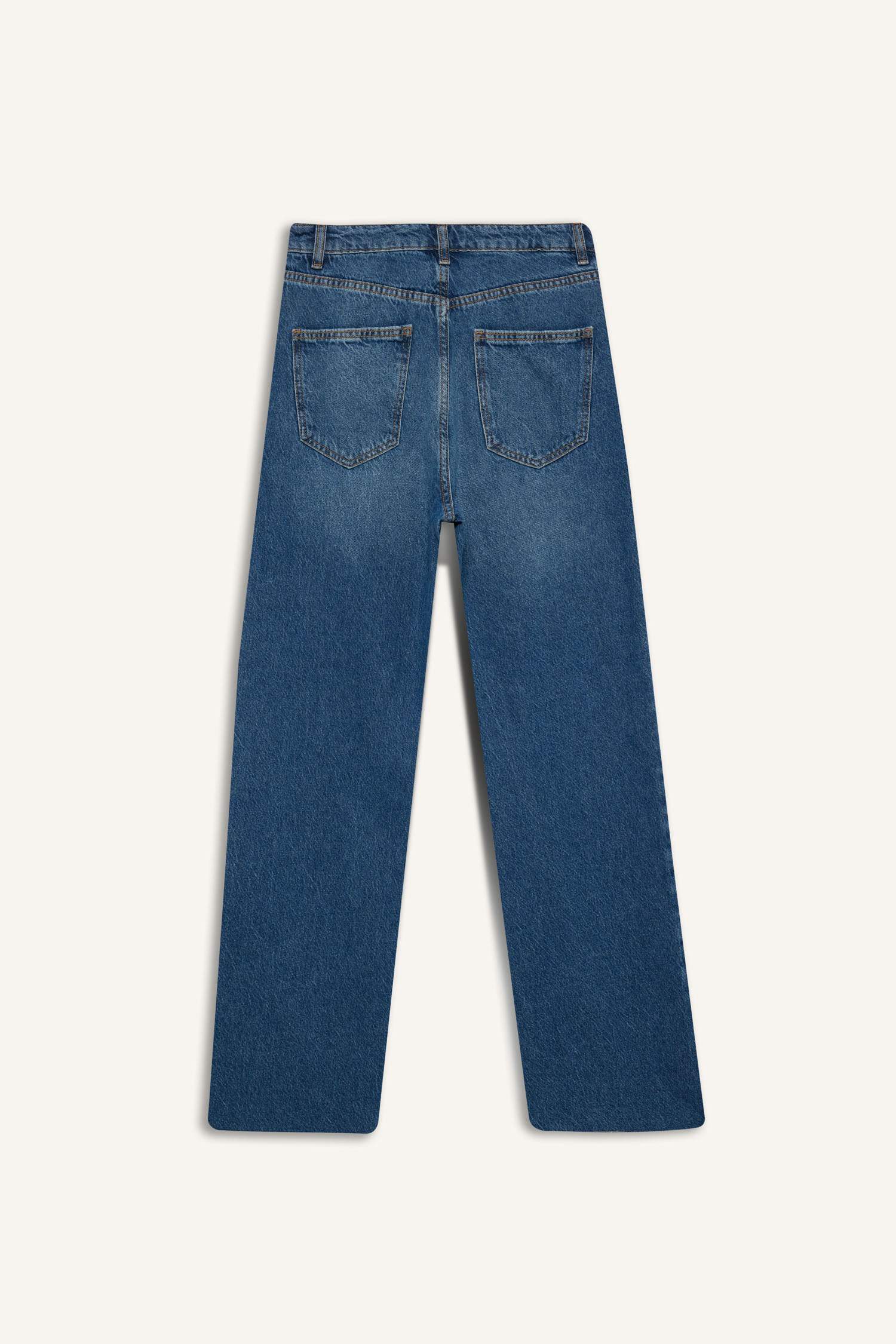 90's Wide Leg Yırtık Detaylı Yüksek Bel Uzun Jean Yıkamalı Pantolon