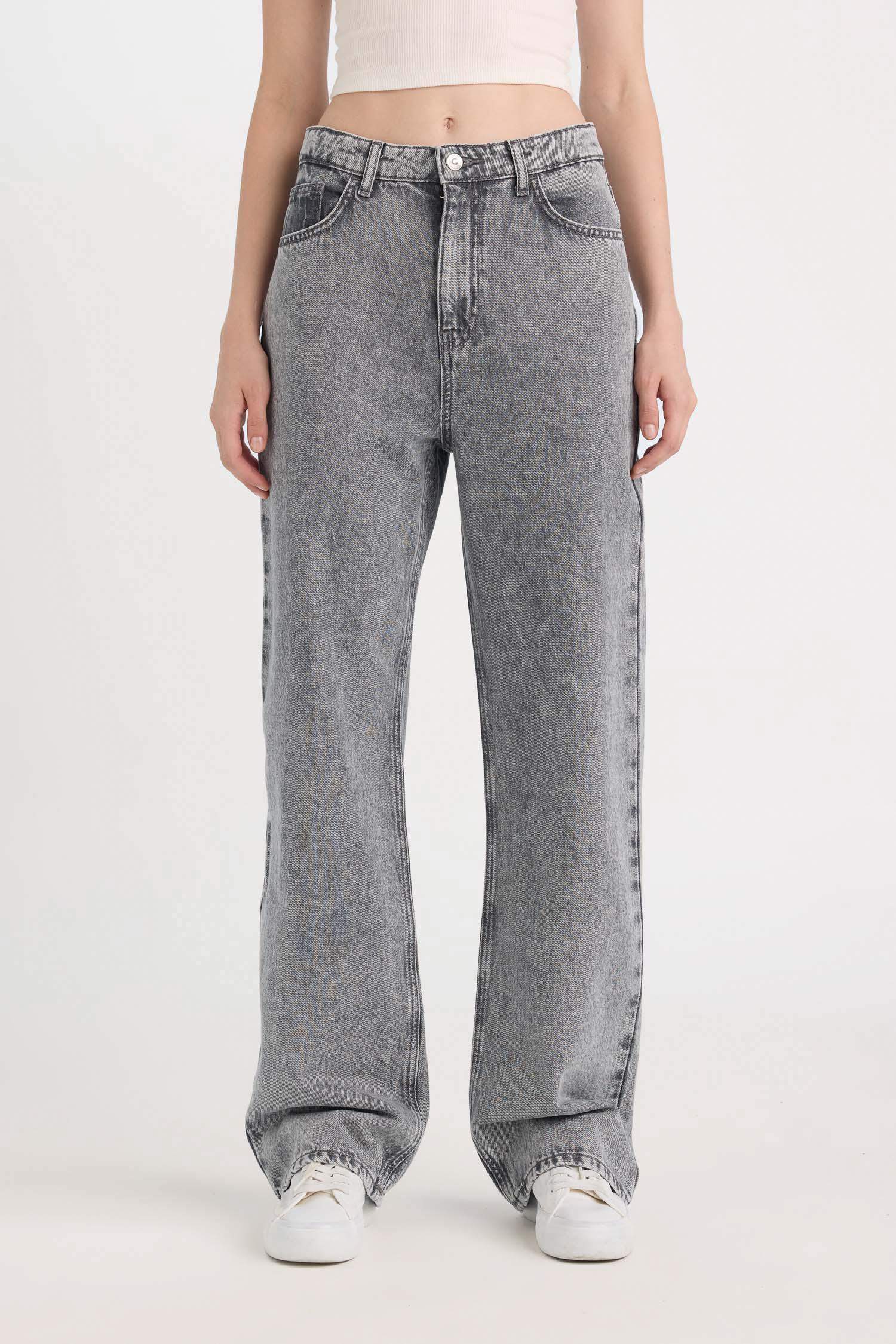 90's Wide Leg Yüksek Bel Geniş Paça Jean Yıkamalı Pantolon