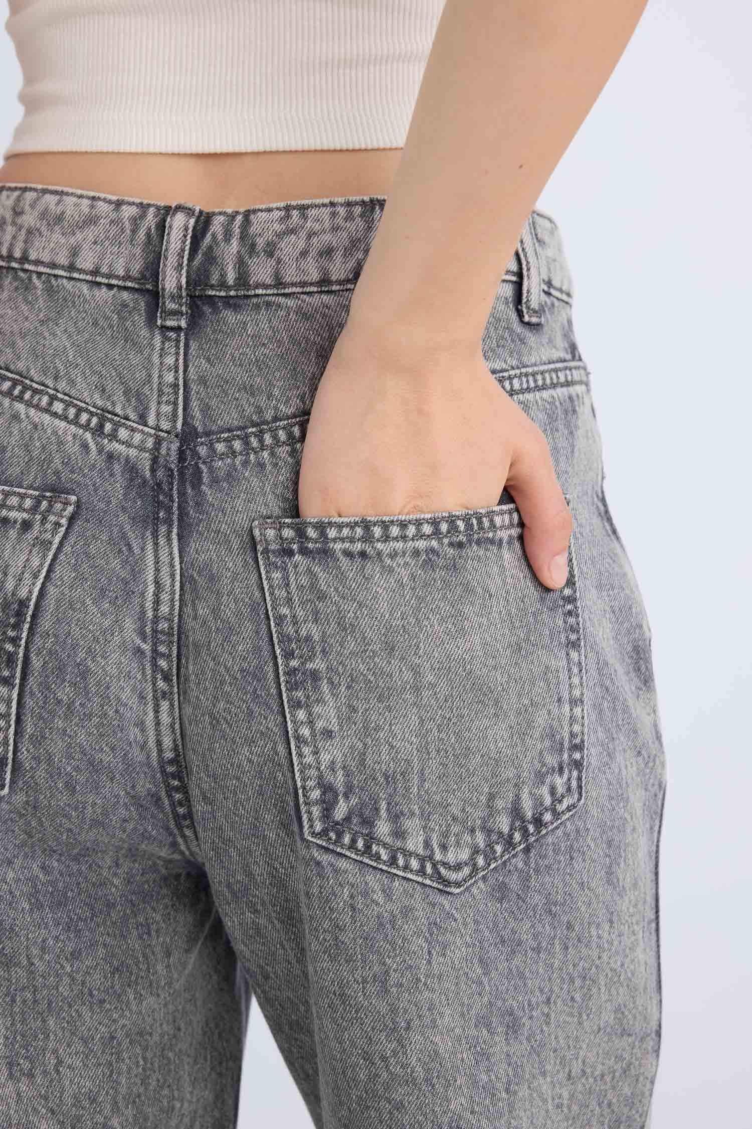 90's Wide Leg Yüksek Bel Geniş Paça Jean Yıkamalı Pantolon