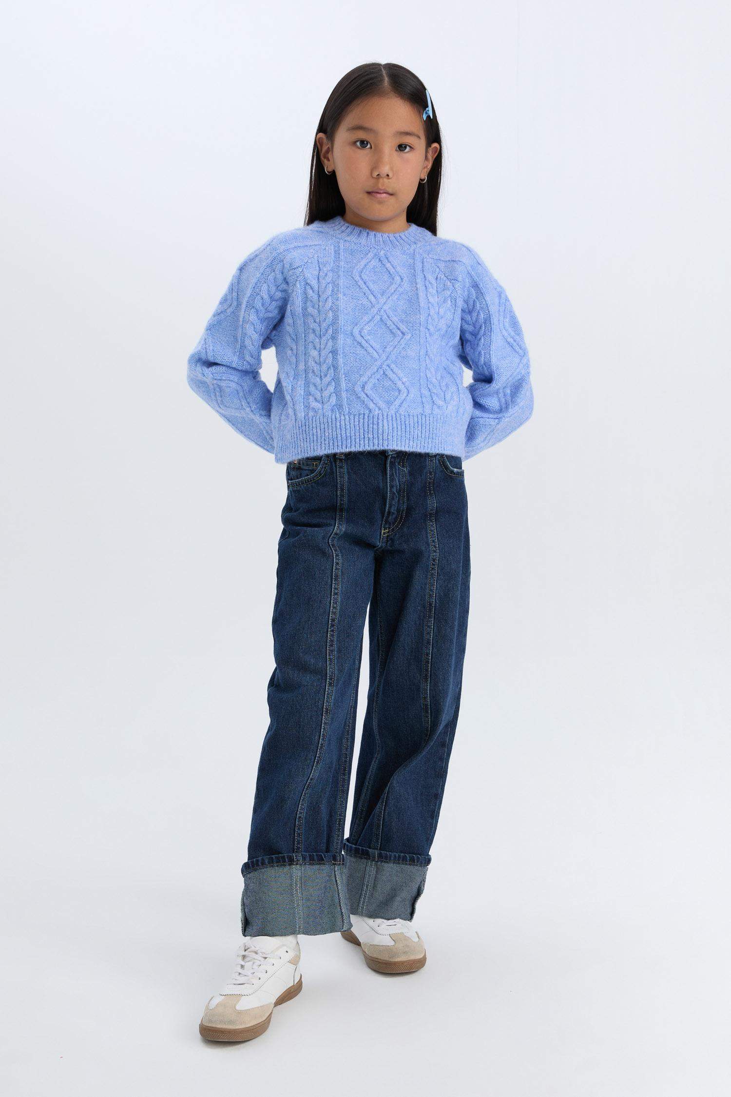 بلوفر قصة عادية برقبة مستديرة