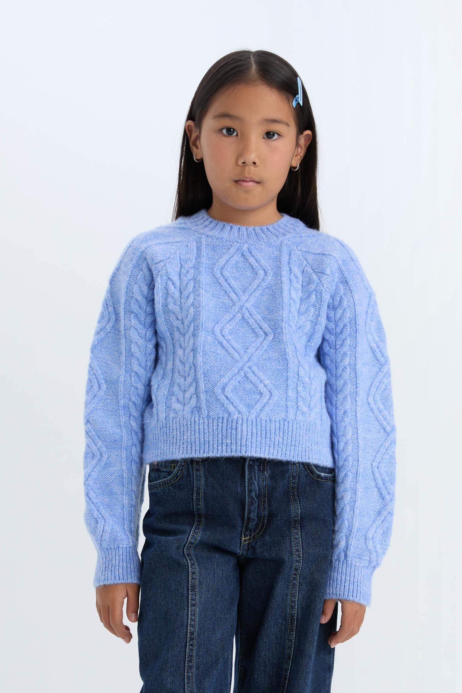 بلوفر قصة عادية برقبة مستديرة