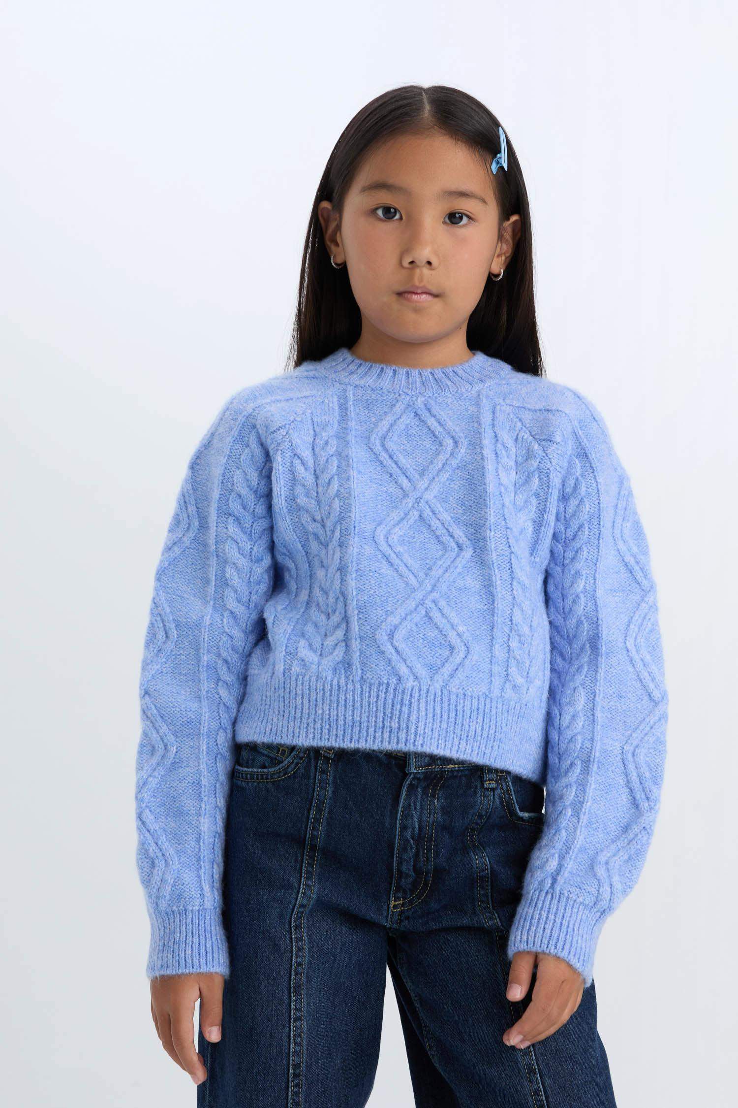 بلوفر قصة عادية برقبة مستديرة