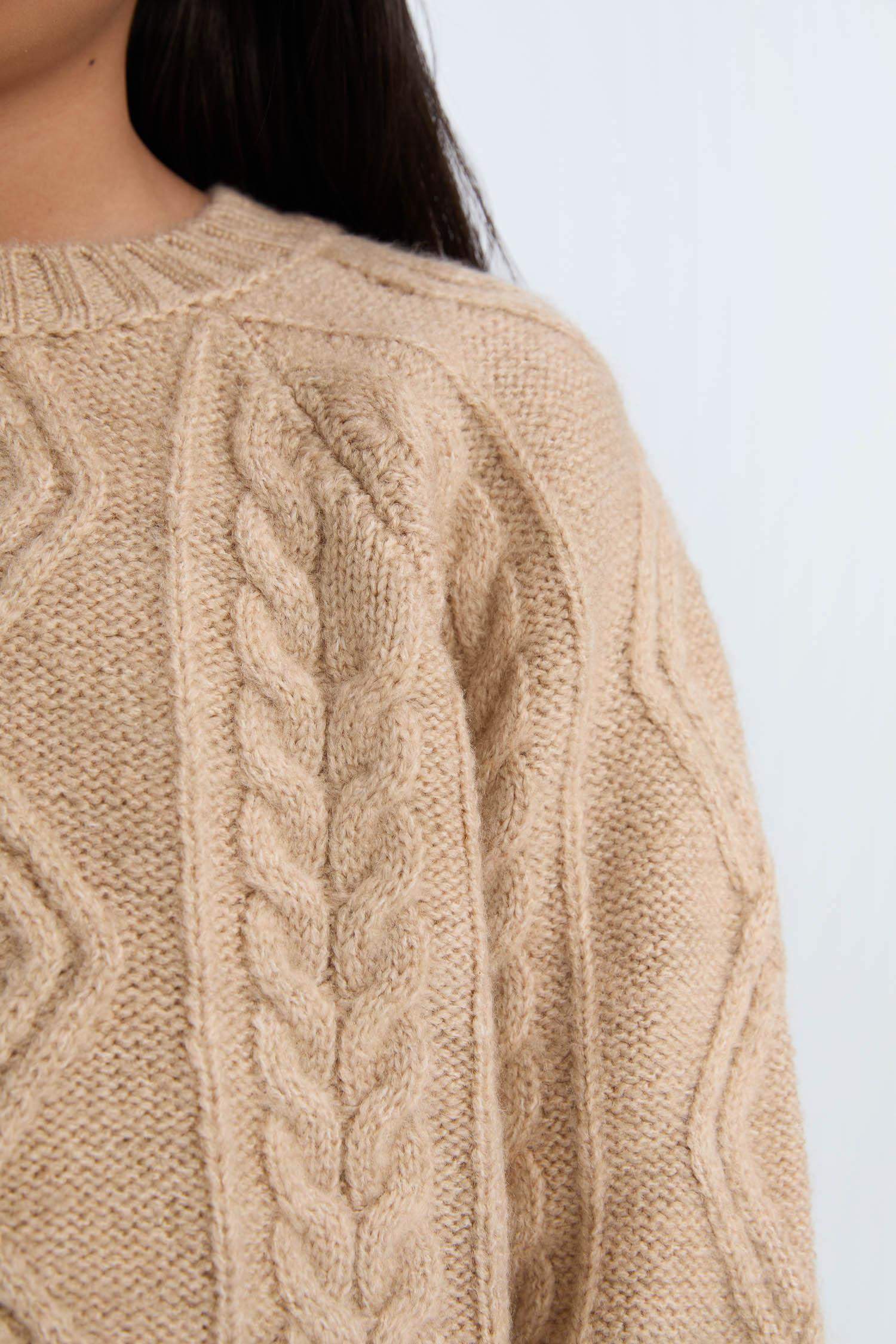 Kız Çocuk Örgü Detaylı Bisiklet Yaka Triko Kazak