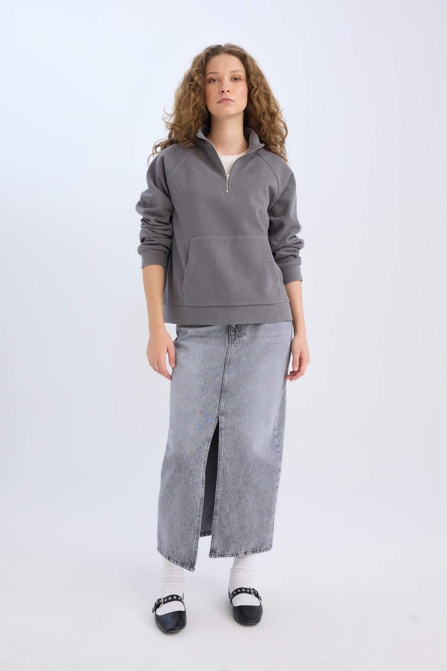 Long  Fit Yırtmaçlı Cepli Uzun Boy Jean Etek