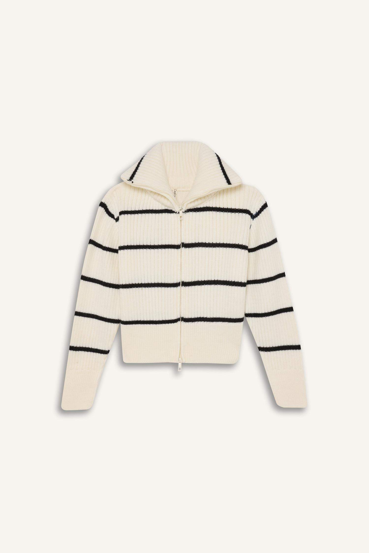 Kız Çocuk Çizgili Fermuarlı Triko Hırka