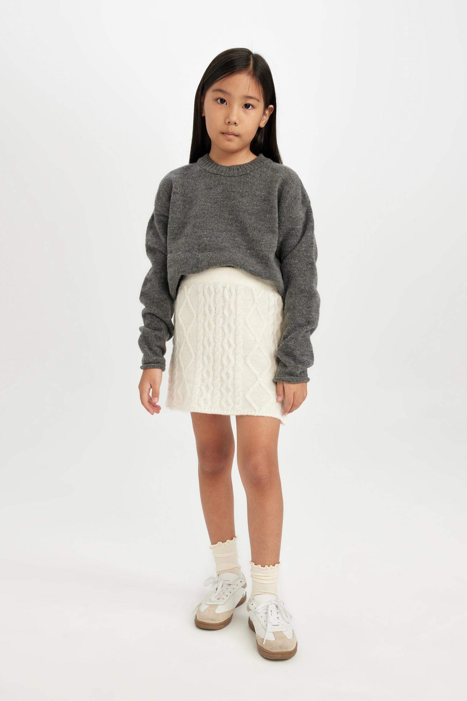 Kız Çocuk Saç Örgülü Triko Etek