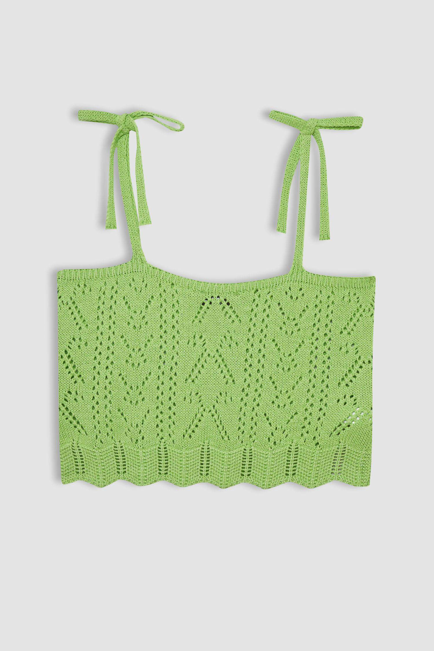 Slim Fit Square Collar Strap Crochet Crop Top