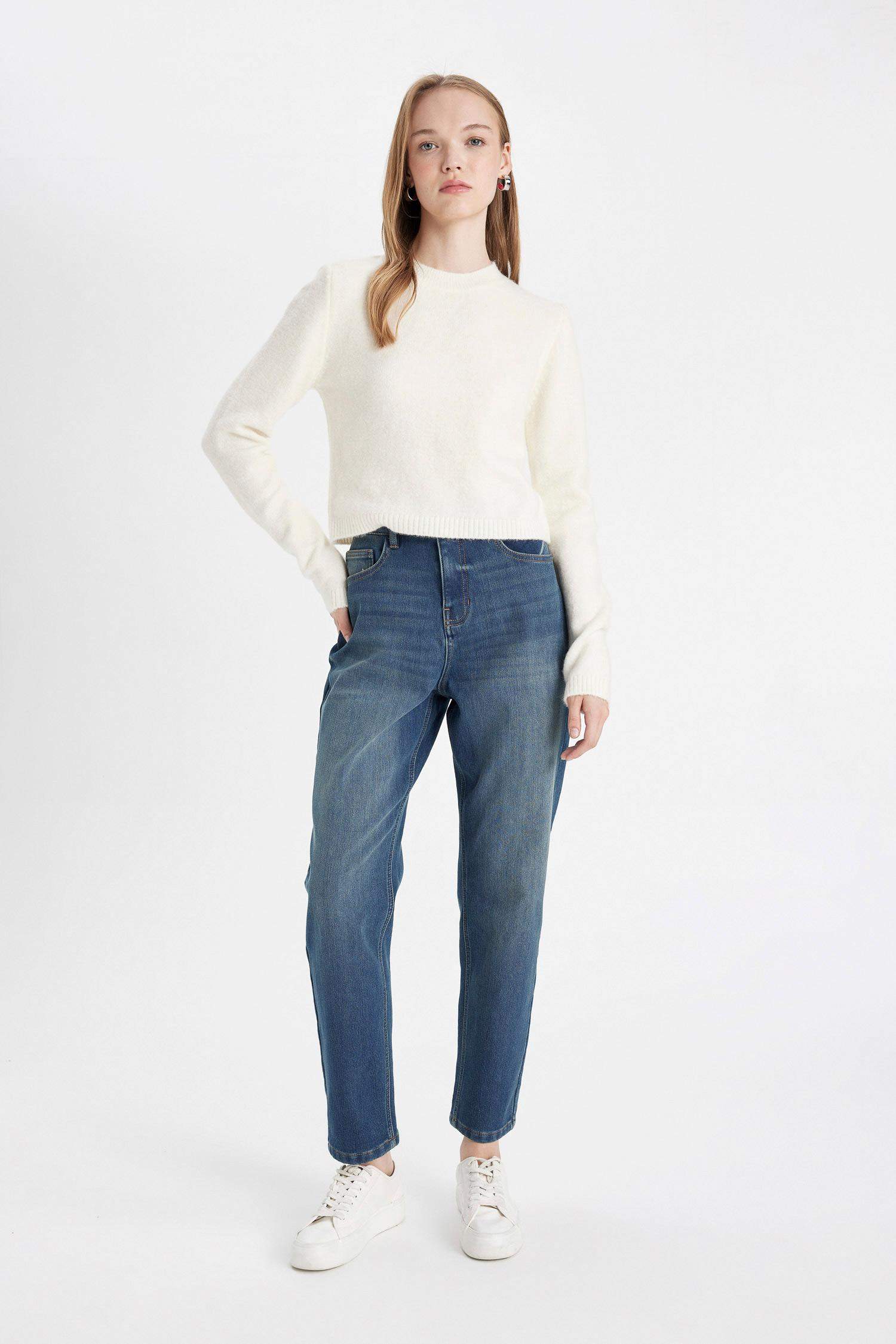 Comfort Mom Yüksek Bel Bilek Boy Jean Yıkamalı Pantolon