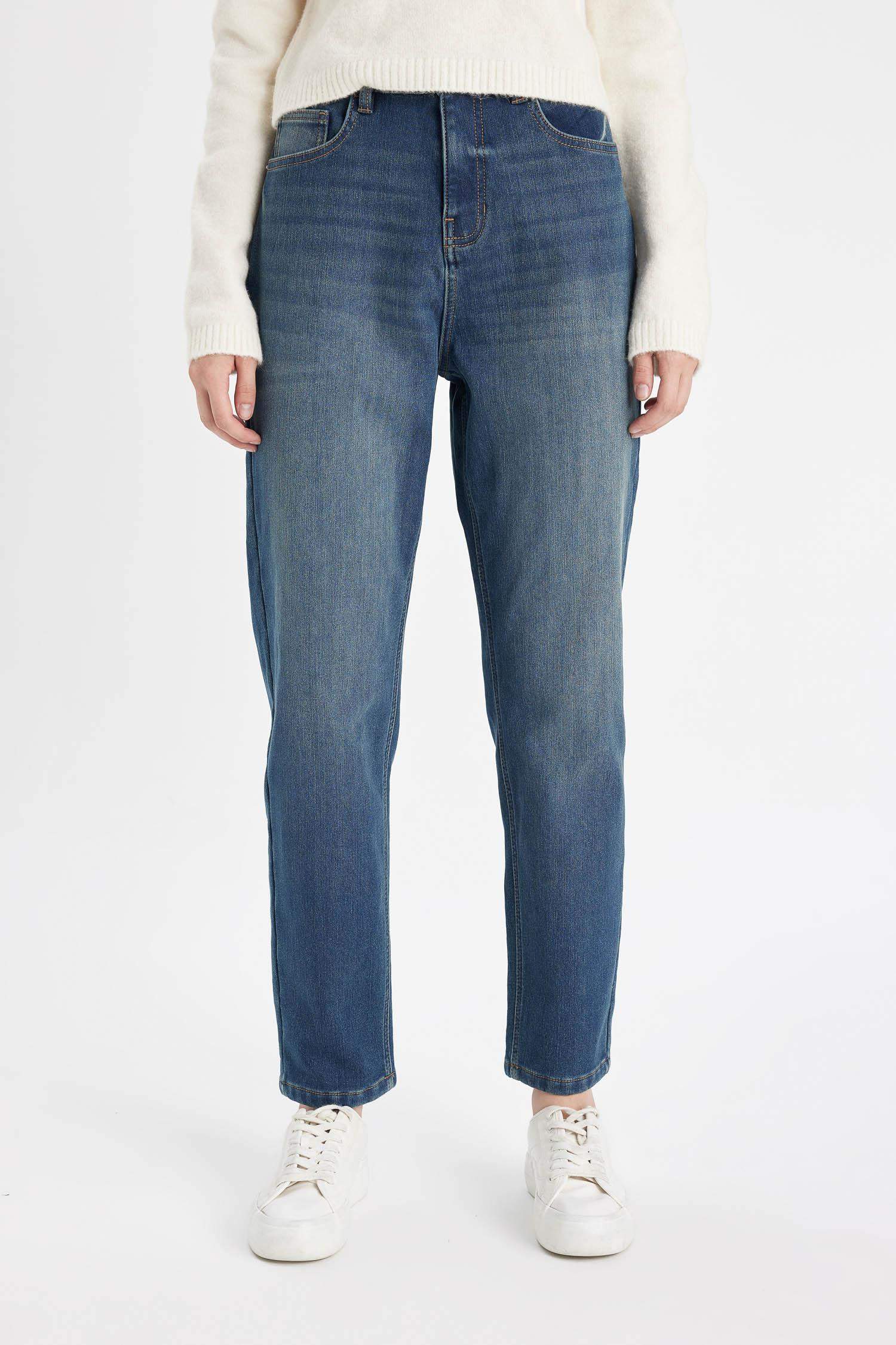 Comfort Mom Yüksek Bel Bilek Boy Jean Yıkamalı Pantolon