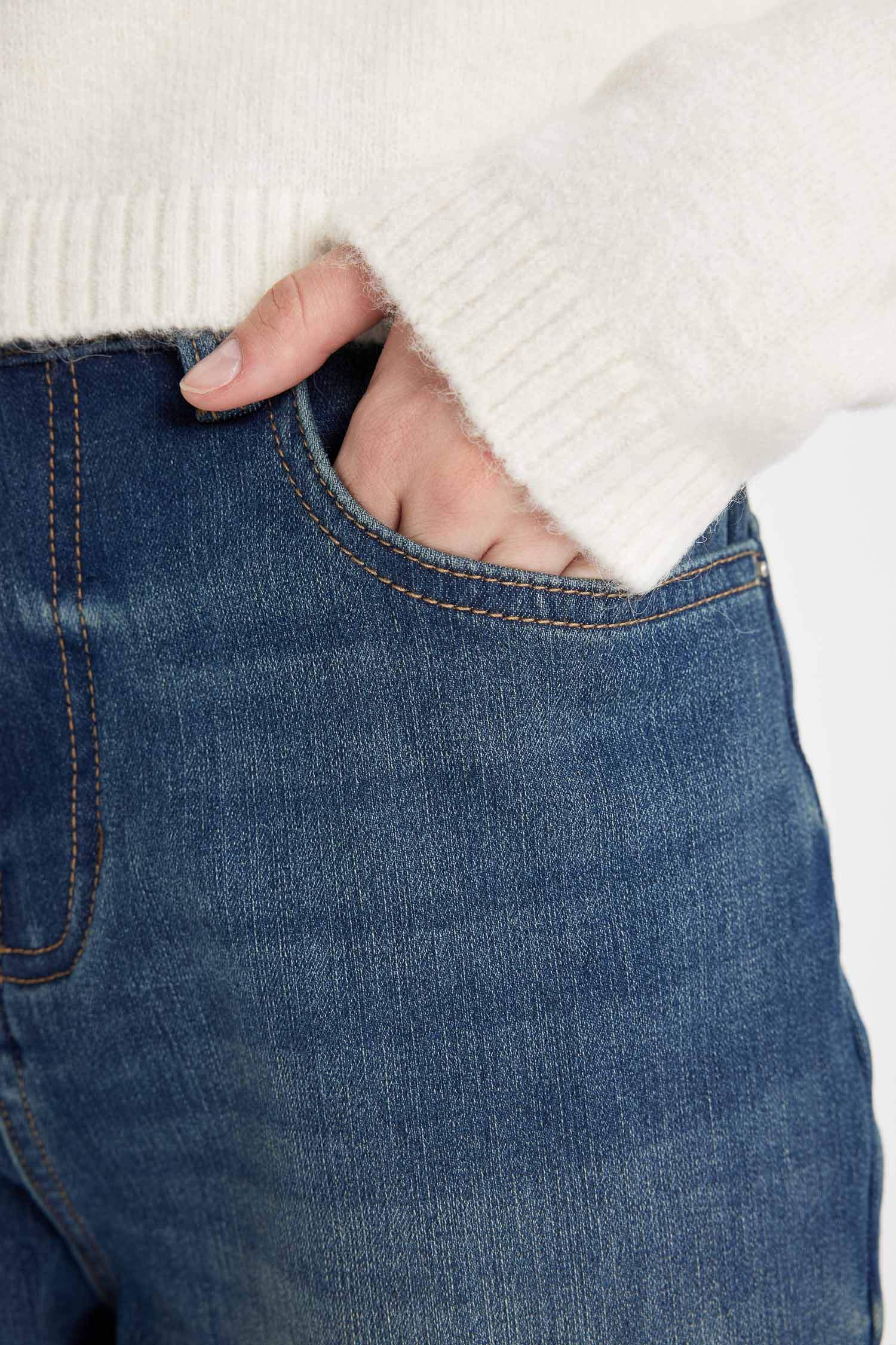 Comfort Mom Yüksek Bel Bilek Boy Jean Yıkamalı Pantolon