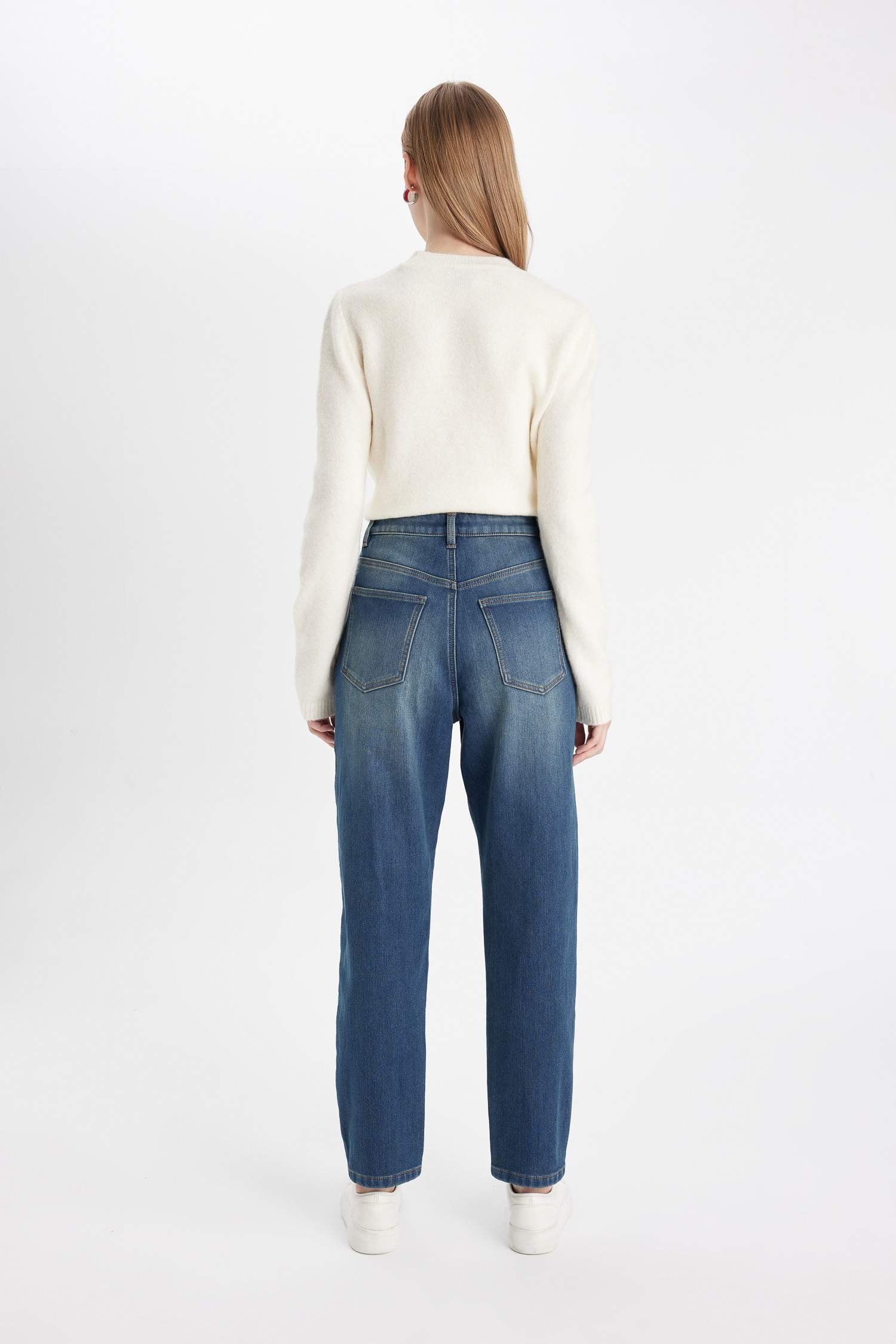 Comfort Mom Yüksek Bel Bilek Boy Jean Yıkamalı Pantolon