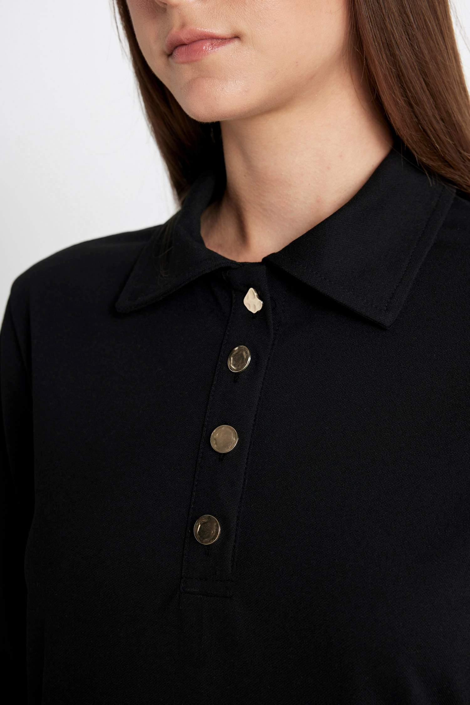 Regular Fit Polo Yaka Uzun Kollu Pike Maxi Basic Elbise