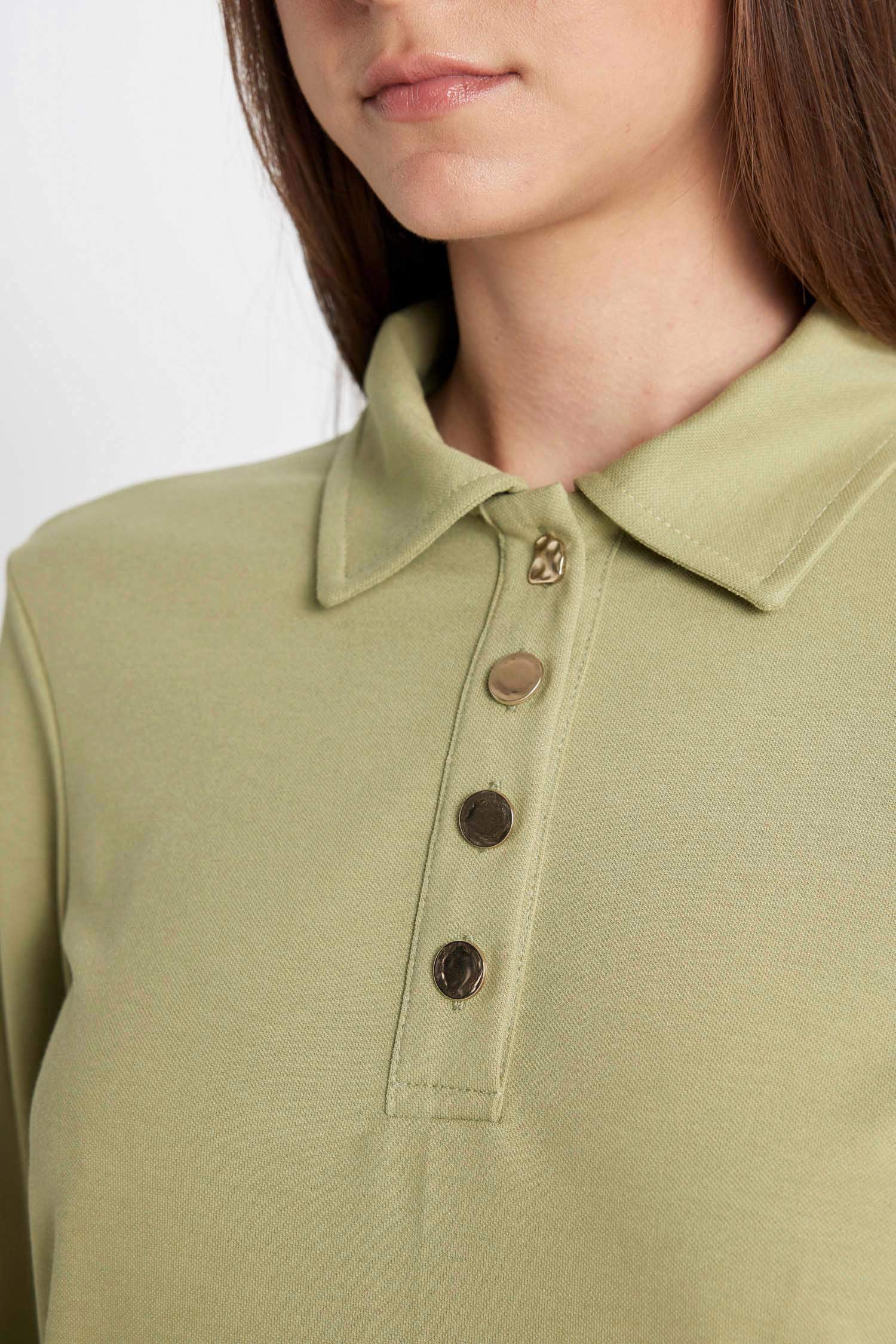 Regular Fit Polo Yaka Uzun Kollu Pike Maxi Basic Düz Elbise