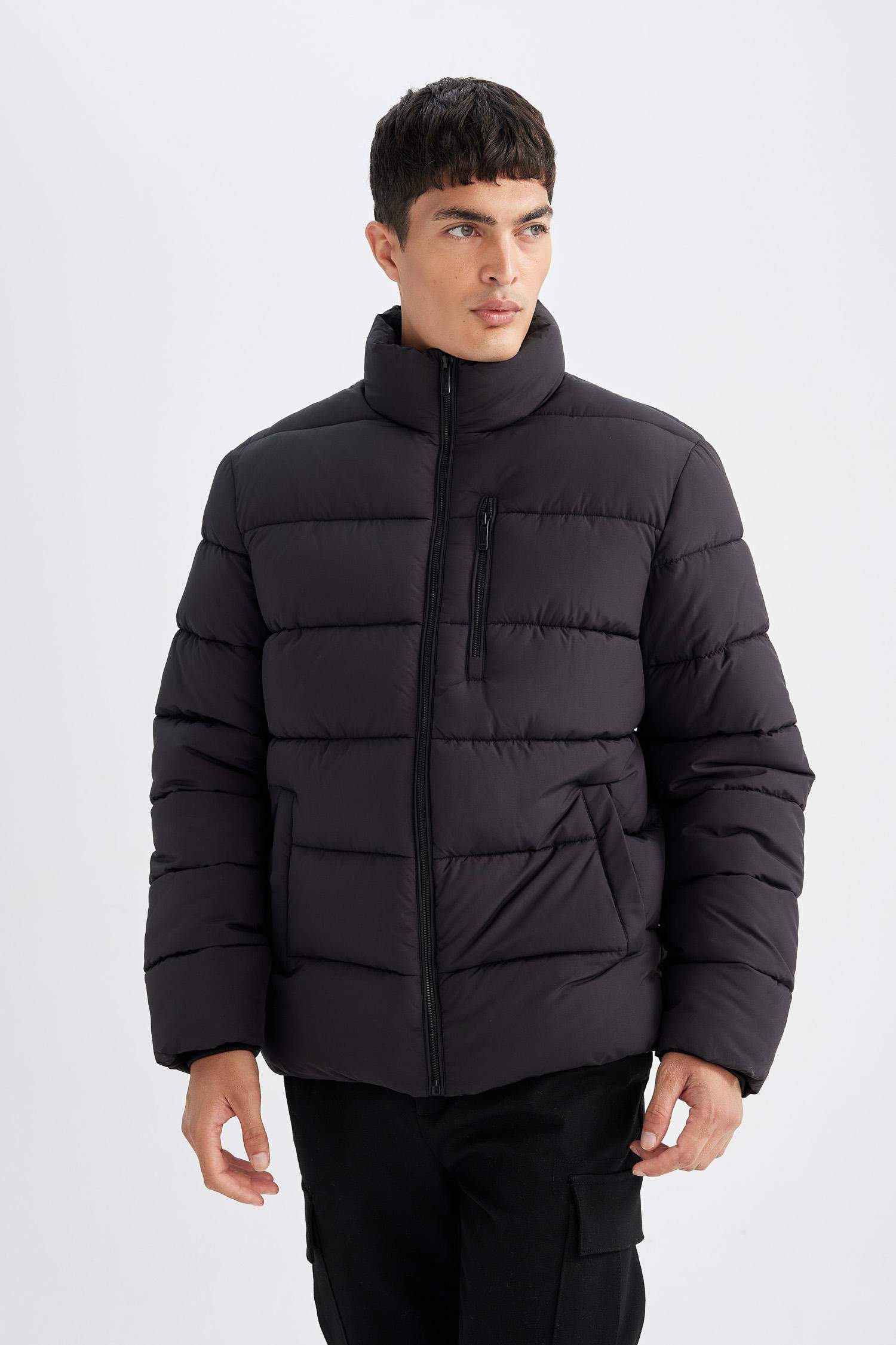 Su İtici Rüzgar Geçirmez Slim Fit Dar Kesim Dik Yaka Astarlı Fermuarlı Cepli Kışlık Şişme Mont