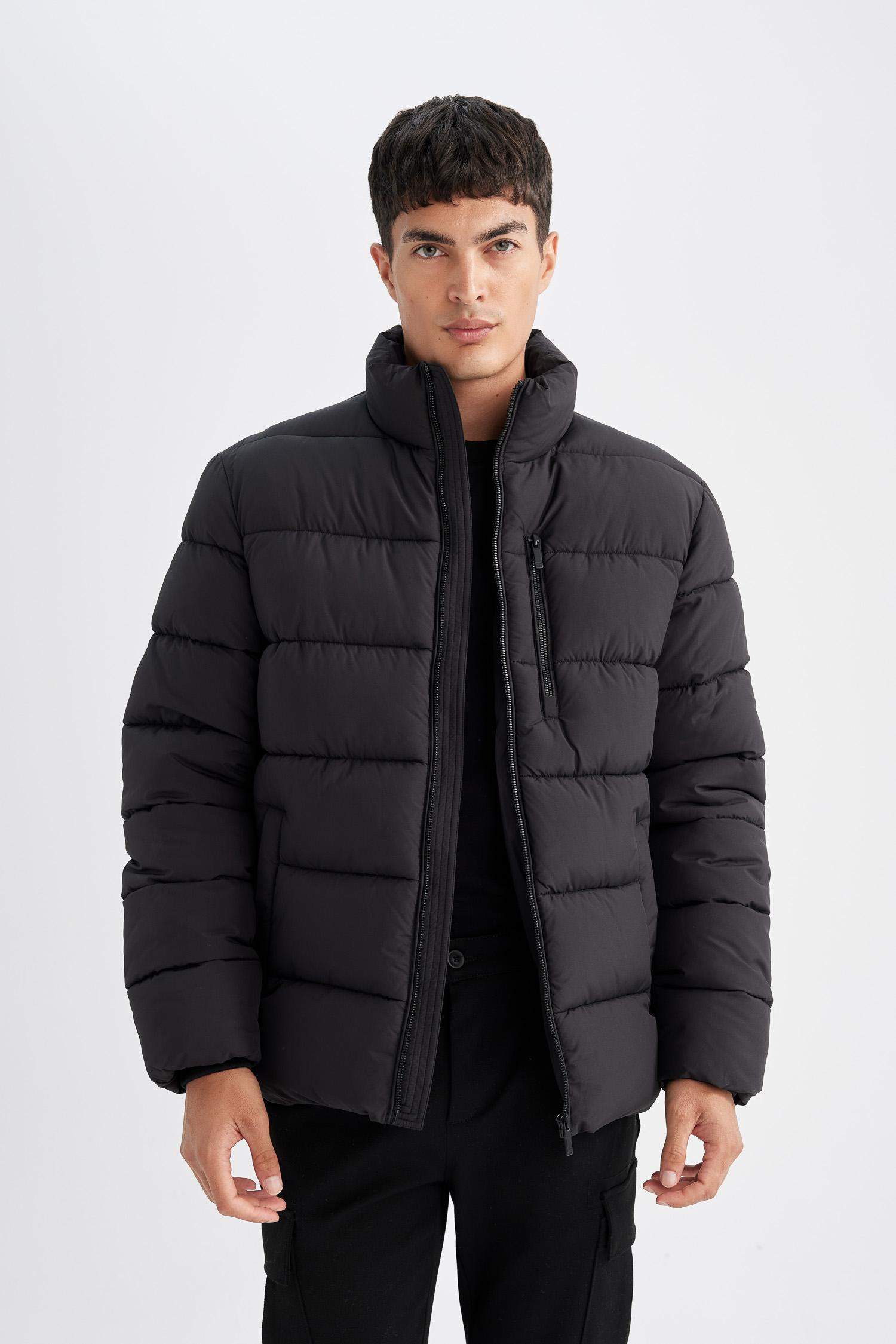 Su İtici Rüzgar Geçirmez Slim Fit Dar Kesim Dik Yaka Astarlı Fermuarlı Cepli Kışlık Şişme Mont