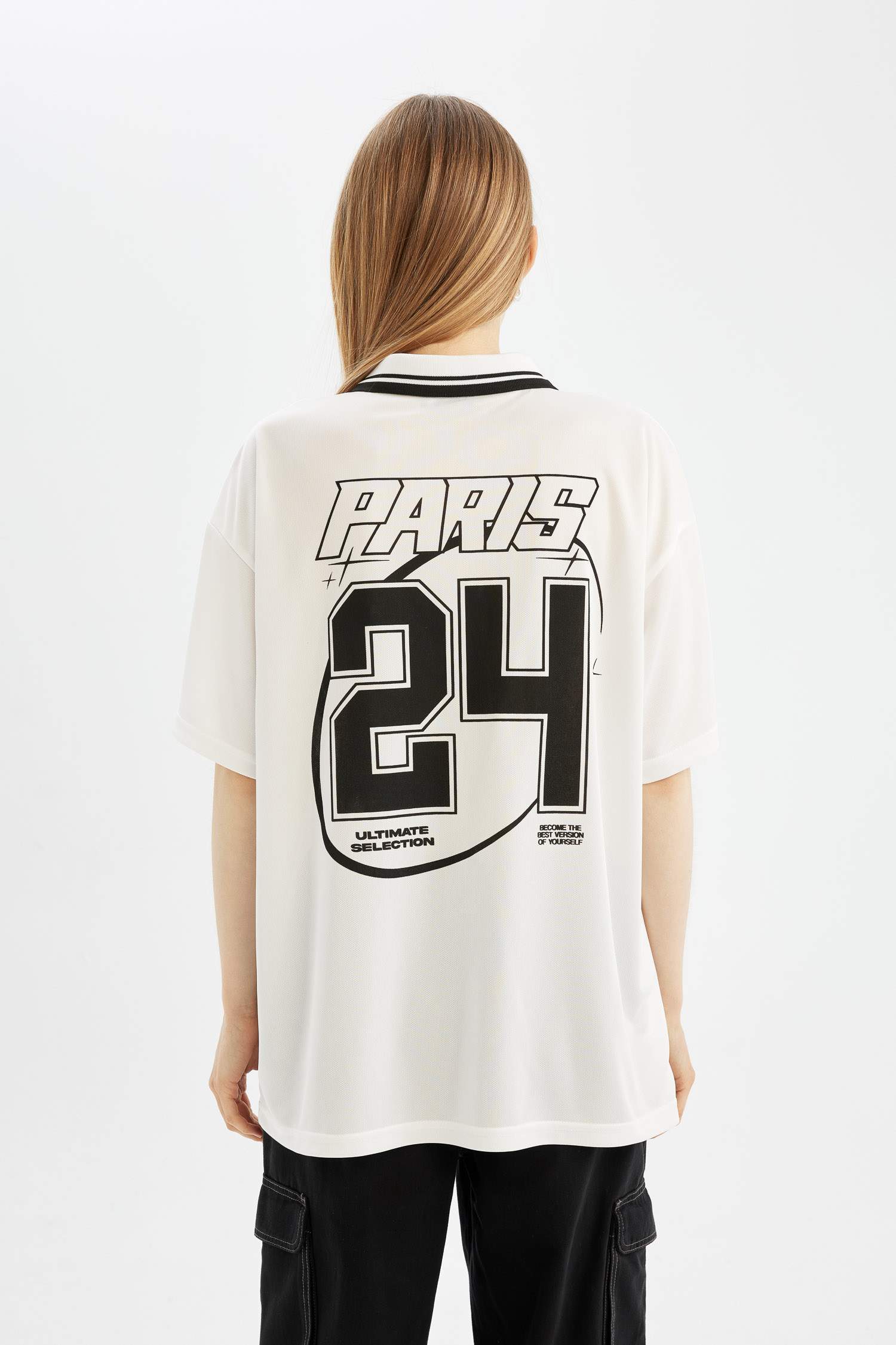 Oversize Fit Polo Collar Printed Short Sleeve T-Shirt