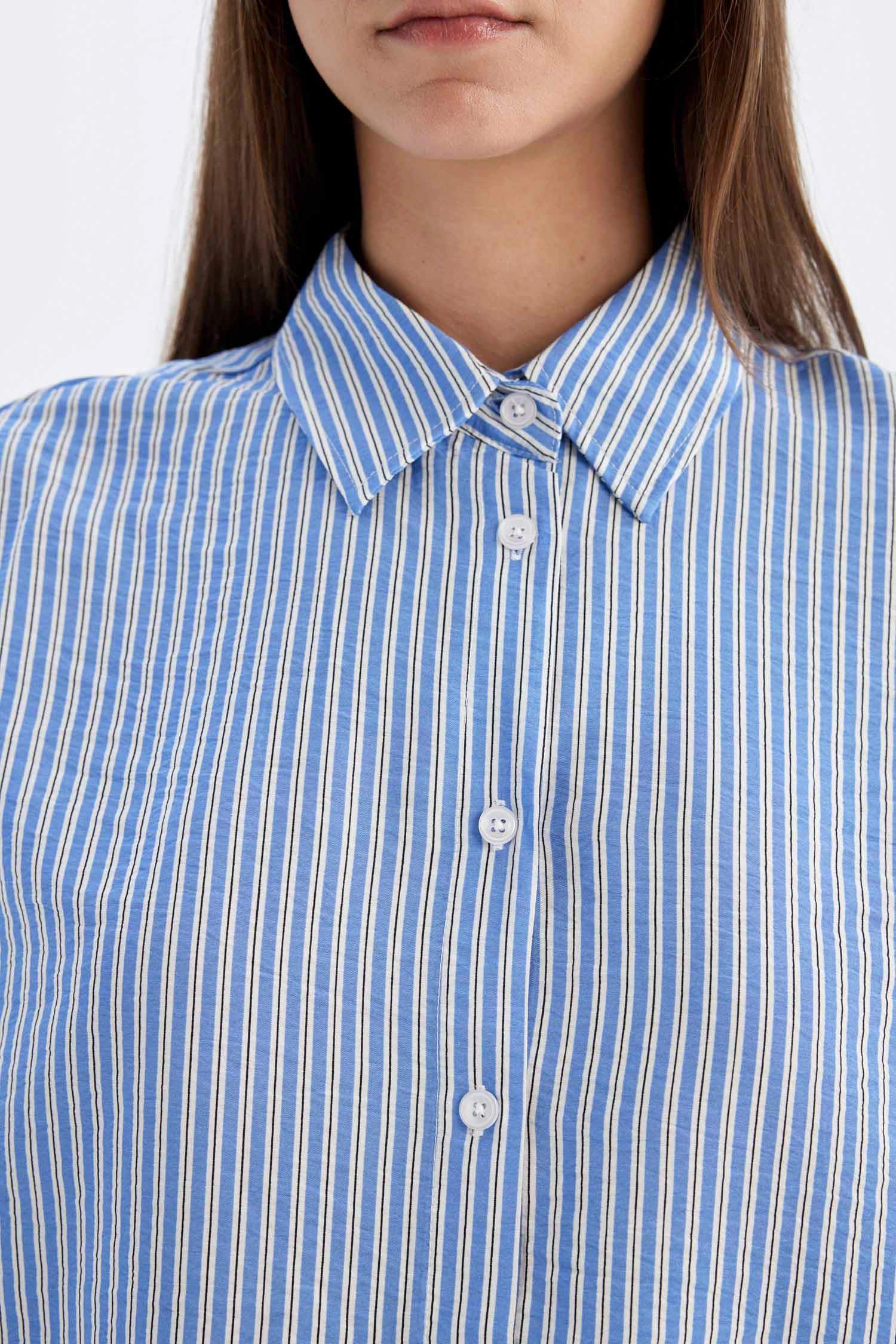 Relax Fit Çizgili Uzun Kollu Gömlek Tunik