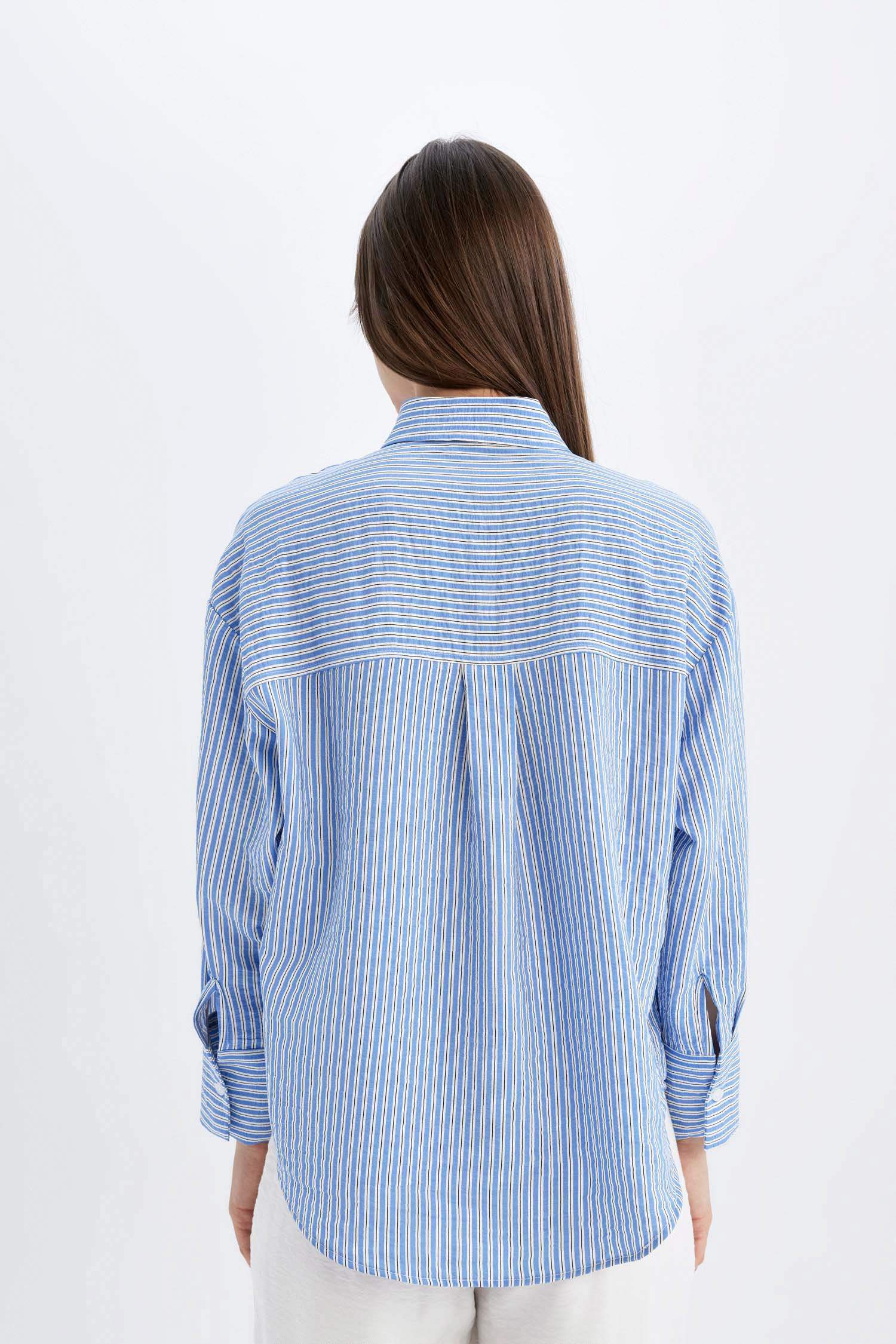 Relax Fit Çizgili Uzun Kollu Gömlek Tunik