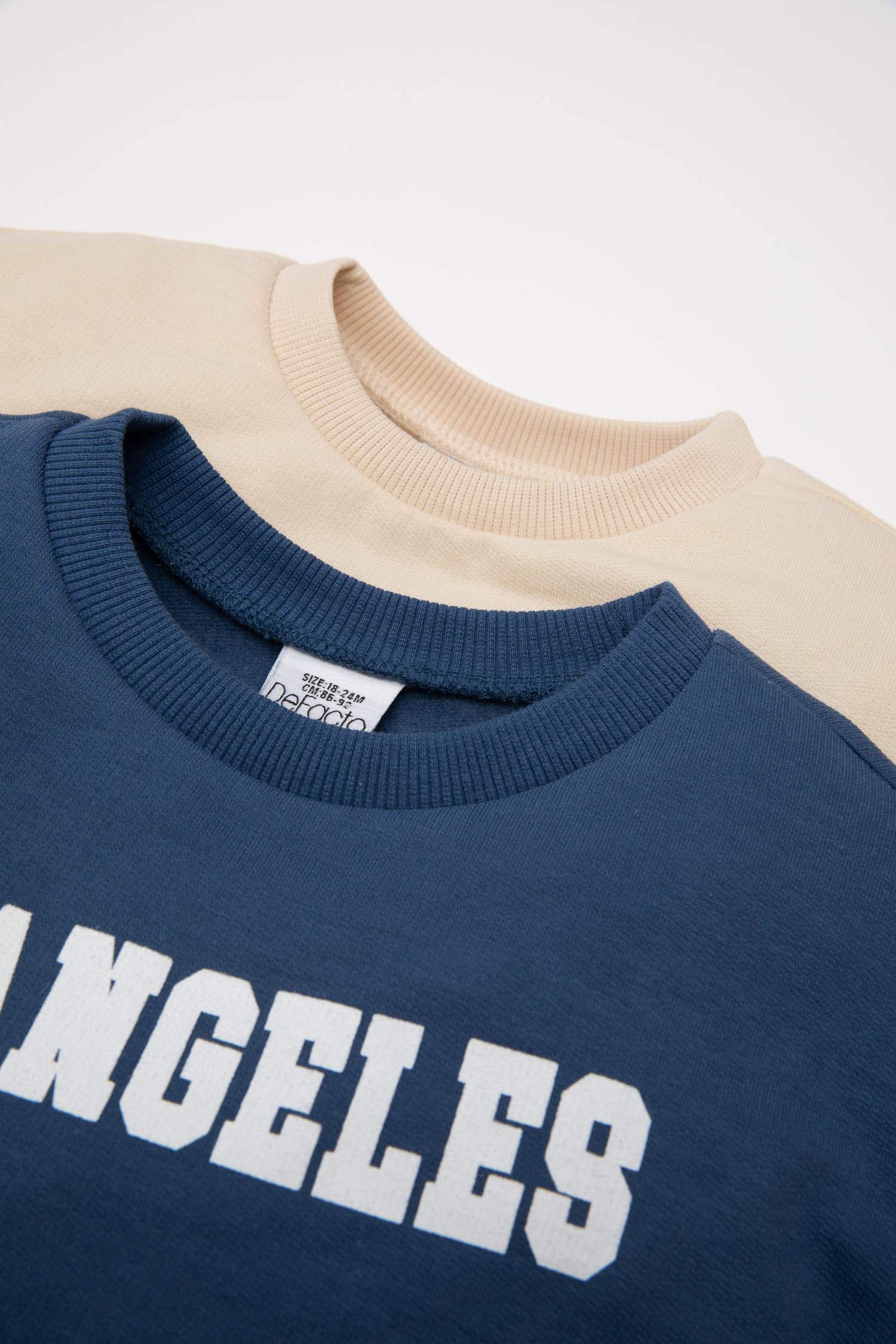 Erkek Bebek Bisiklet Yaka Baskılı İçi Yumuşak Tüylü 2'li Sweatshirt