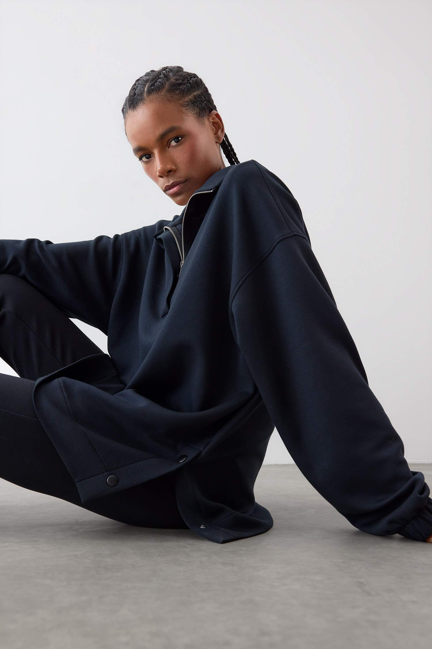 DeFactoFit Long Fit Dik Yaka Fermuarlı Modal Sweatshirt