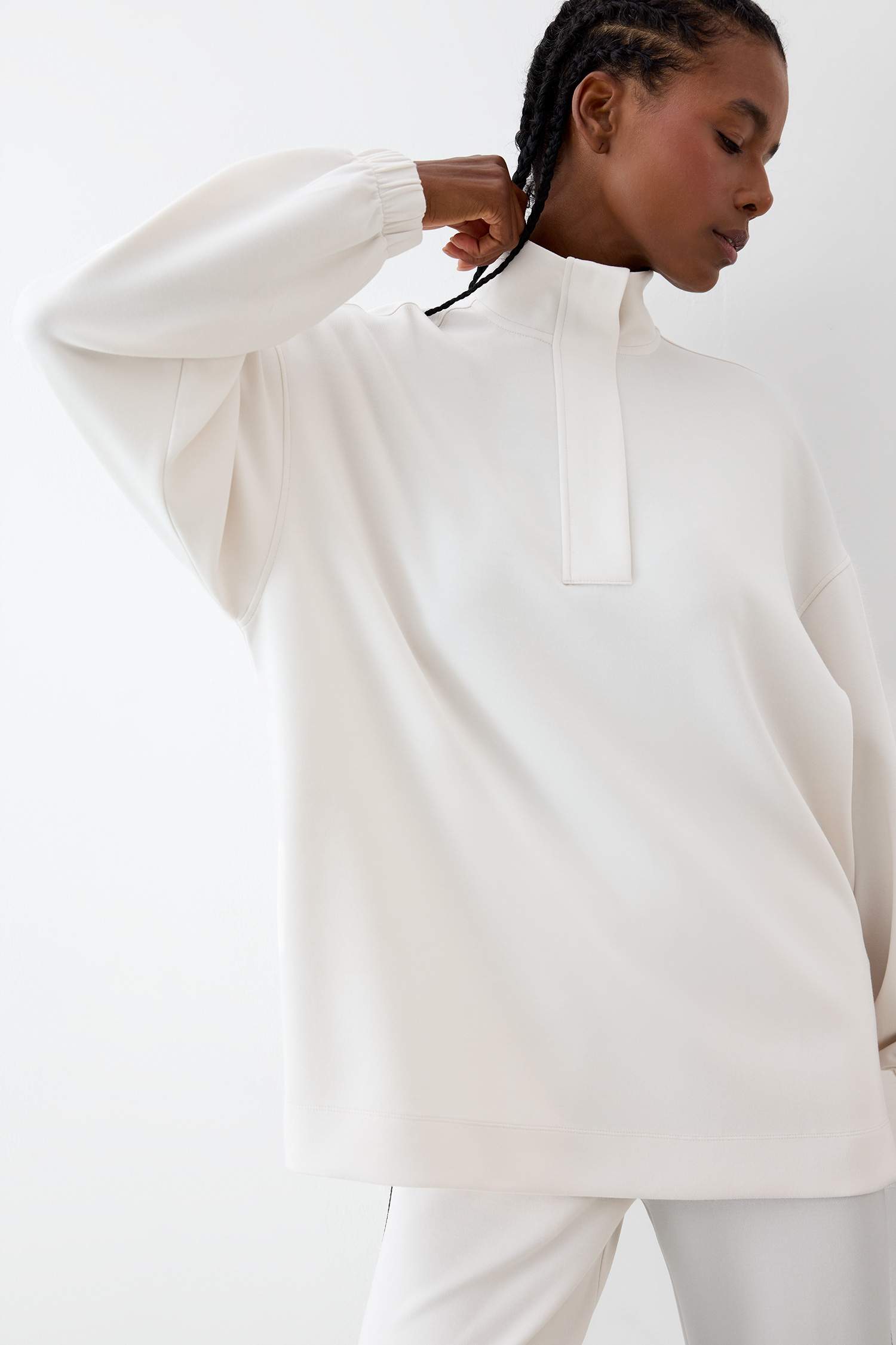 DeFactoFit Long Fit Dik Yaka Fermuarlı Modal Sweatshirt