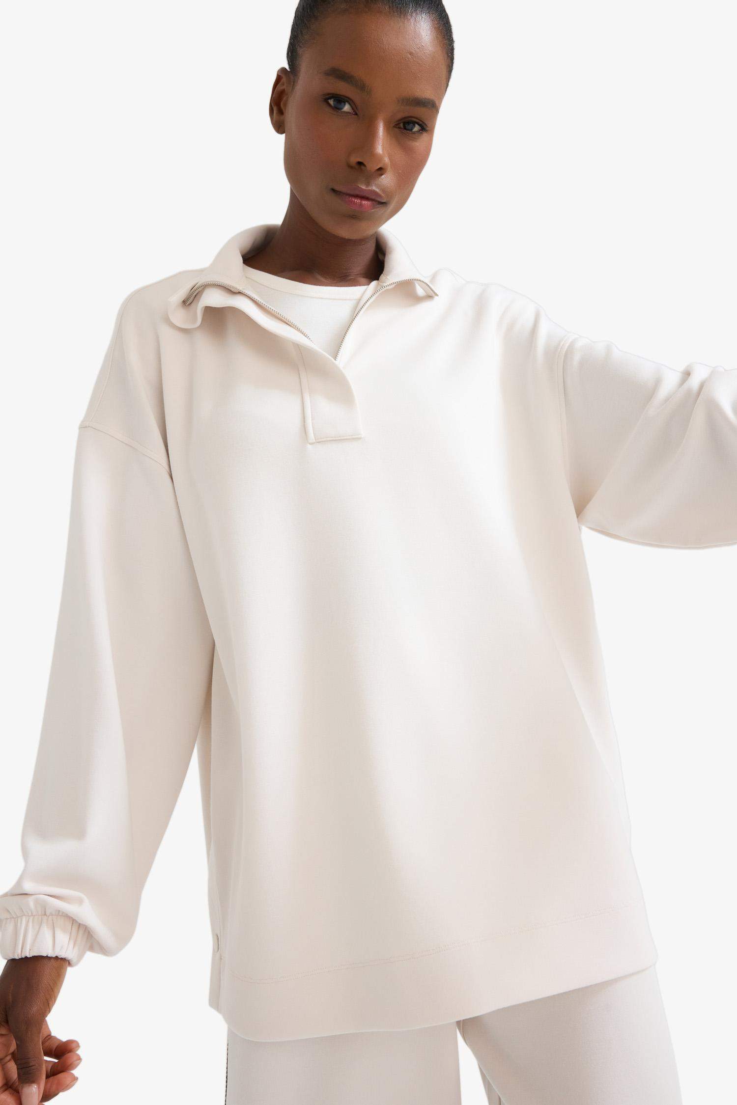 DeFactoFit Long Fit Dik Yaka Fermuarlı Modal Sweatshirt