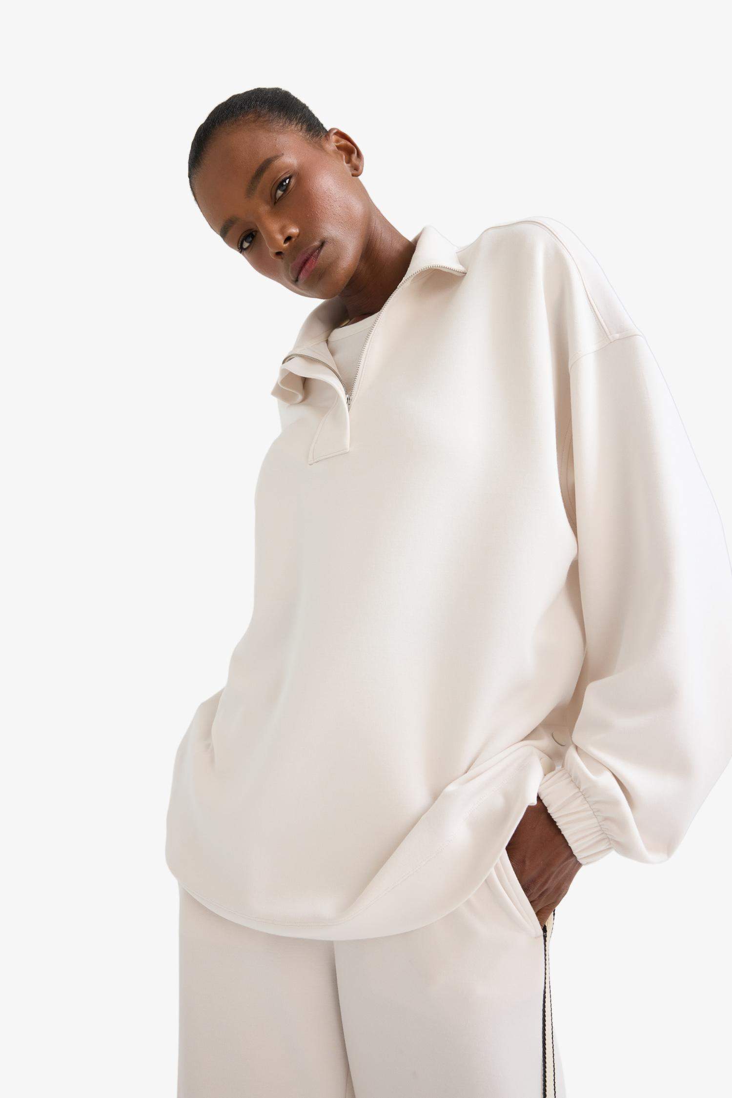 DeFactoFit Long Fit Dik Yaka Fermuarlı Modal Sweatshirt