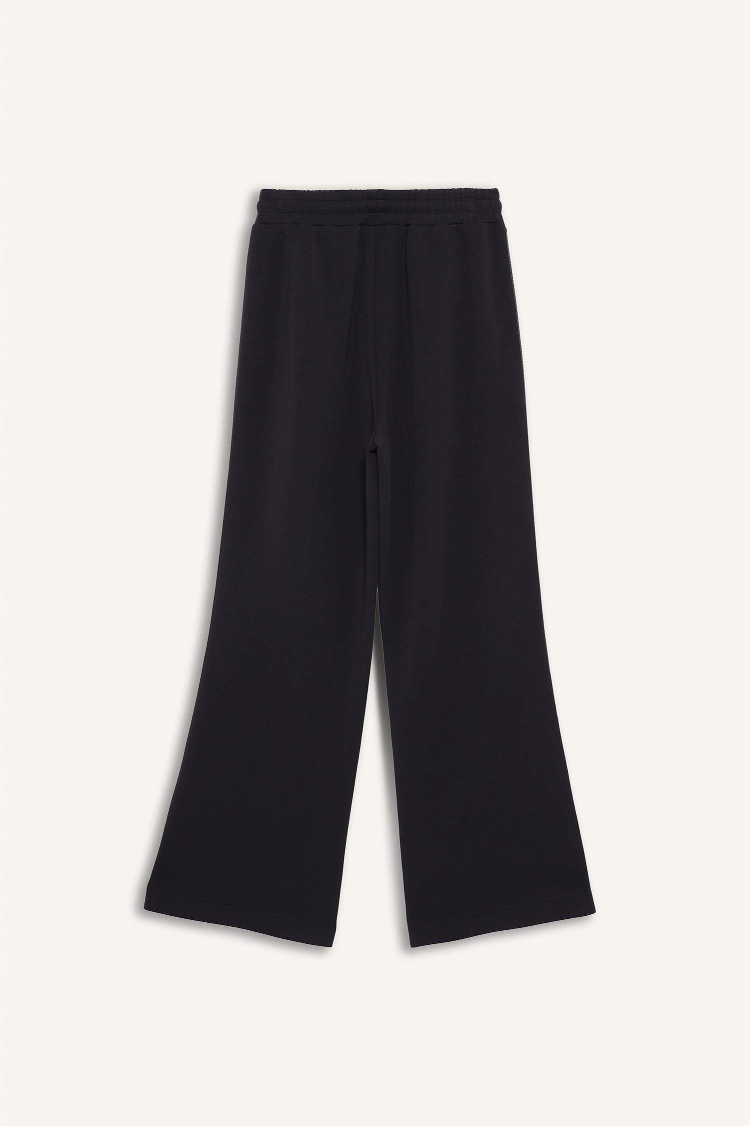 بنطلون نسيج مشروط وايد ليج برجل واسع بجيب