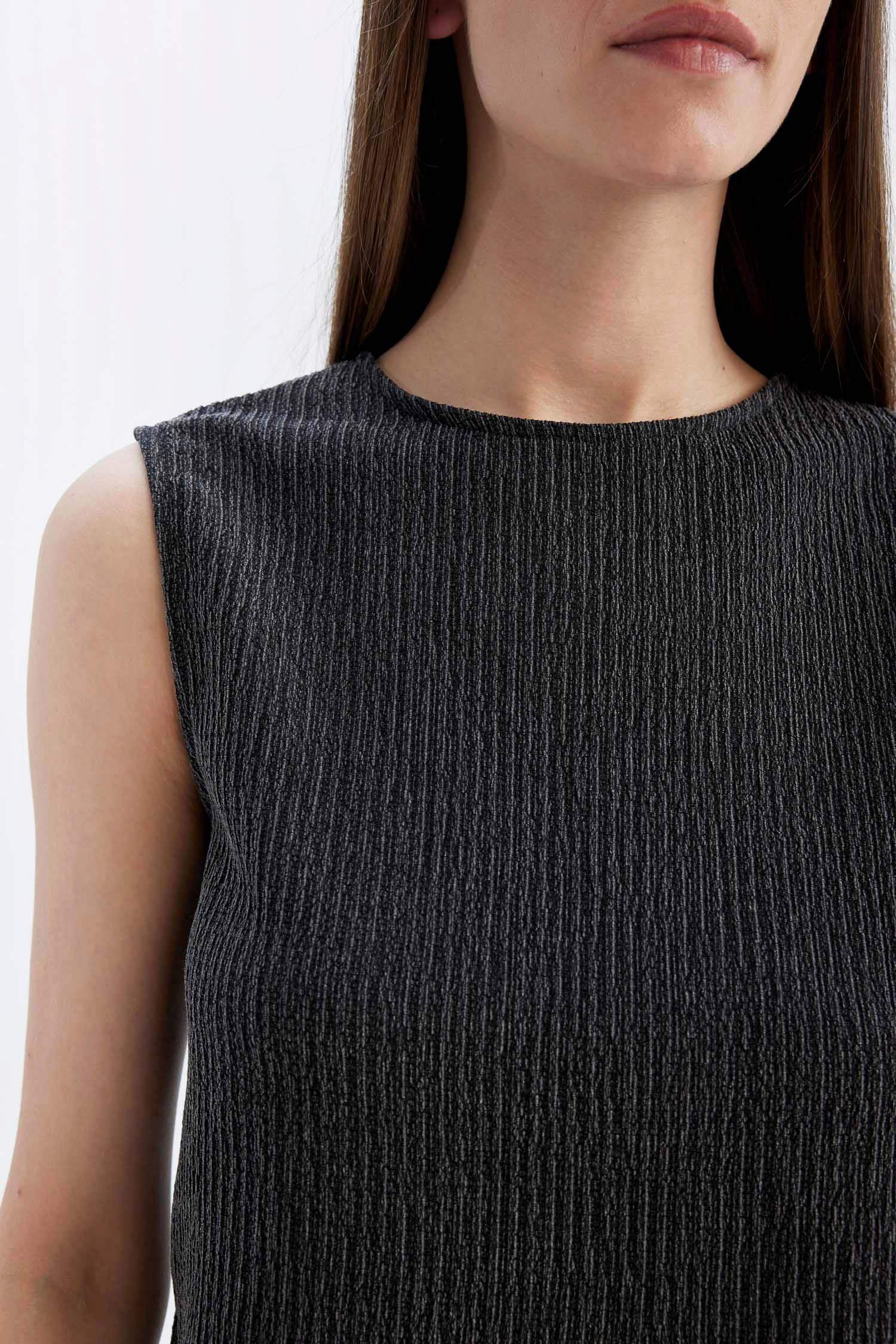 Regular Fit Crew Neck Wrap Blouse