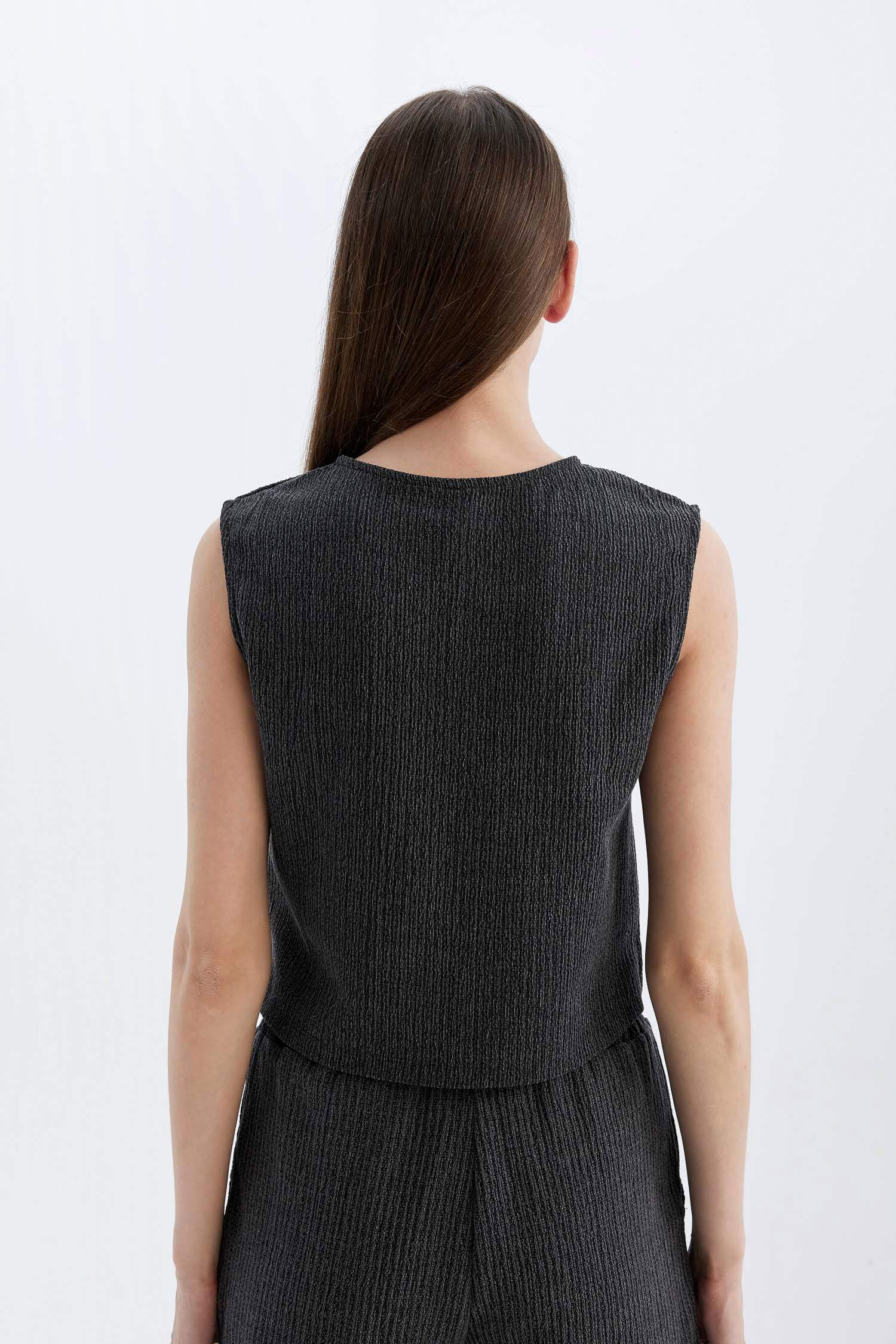 Regular Fit Crew Neck Wrap Blouse