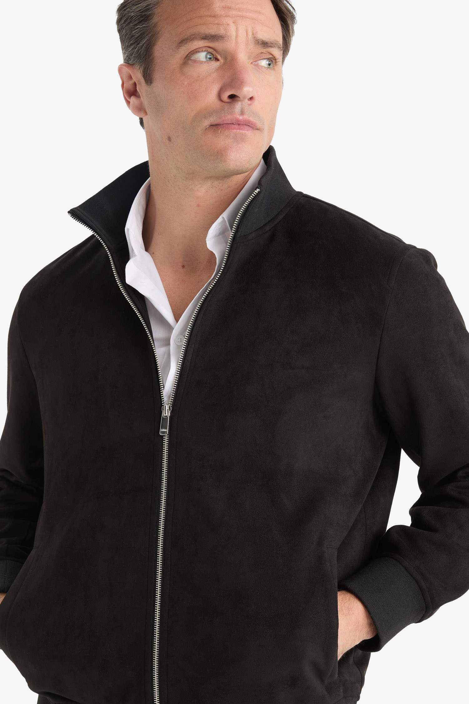 Slim Fit Dar Kesim Dik Yaka Astarlı Fermuarlı Cepli Süet Mevsimlik Baharlık Mont