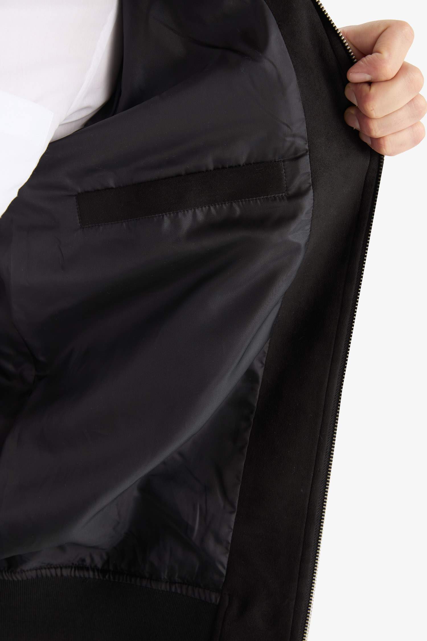 Slim Fit Dar Kesim Dik Yaka Astarlı Fermuarlı Cepli Süet Mevsimlik Baharlık Mont