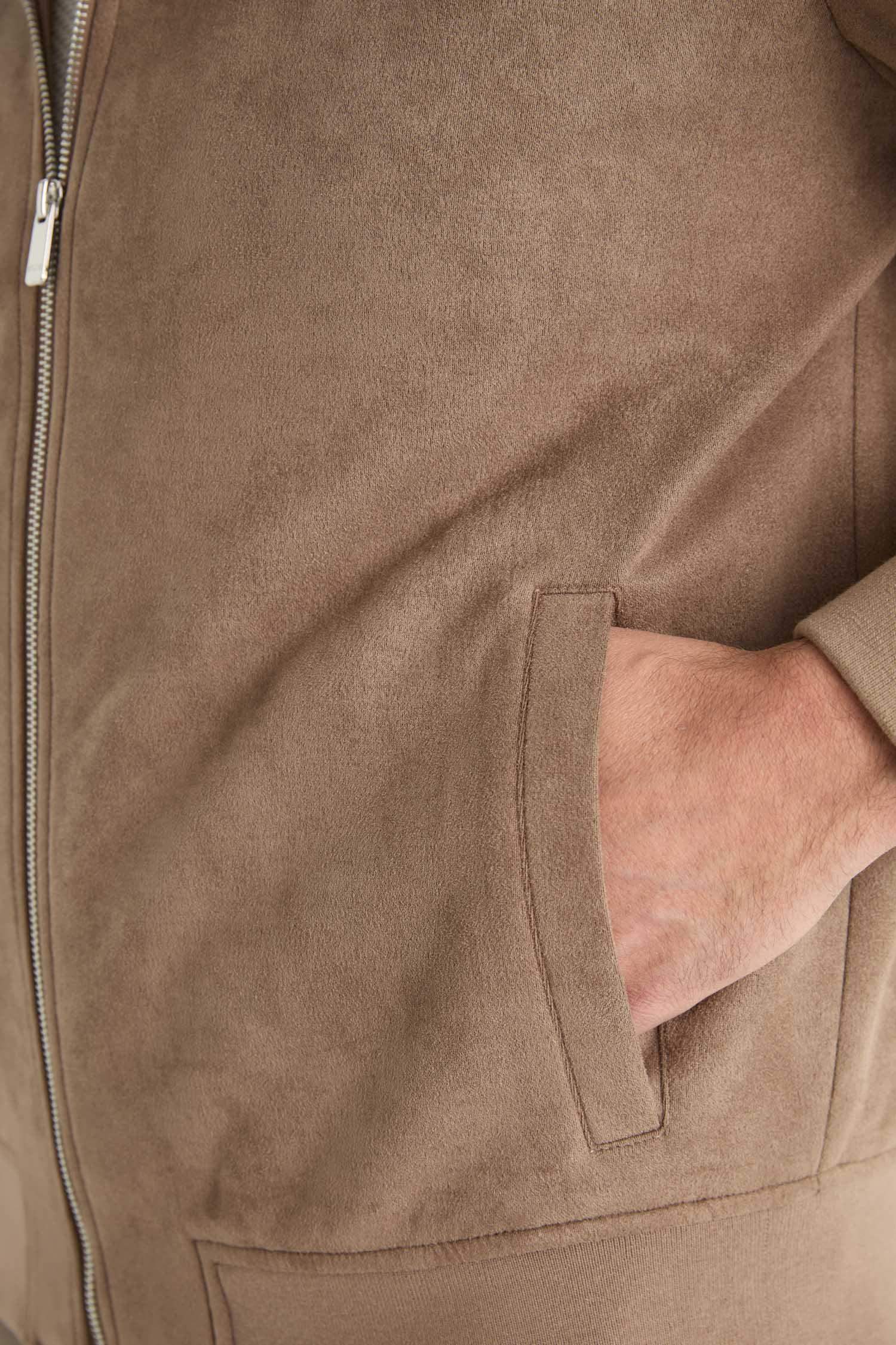 Slim Fit Suede High Neck Puffer Jacket