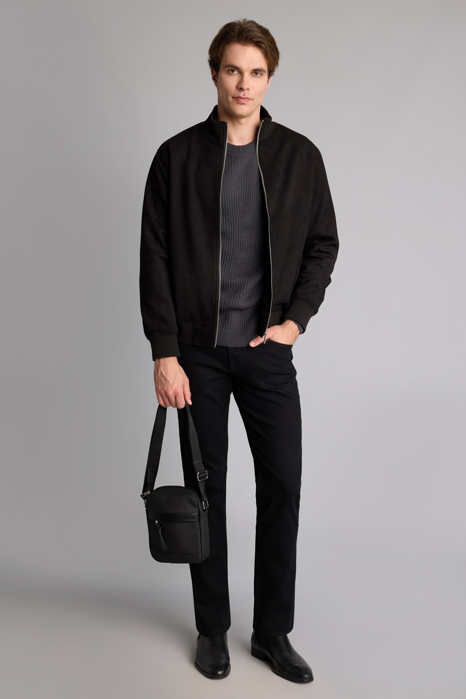 DeFacto Ultra Yumuşak Slim Fit Astarlı Fermuarlı Süet Mevsimlik Mont görsel 2