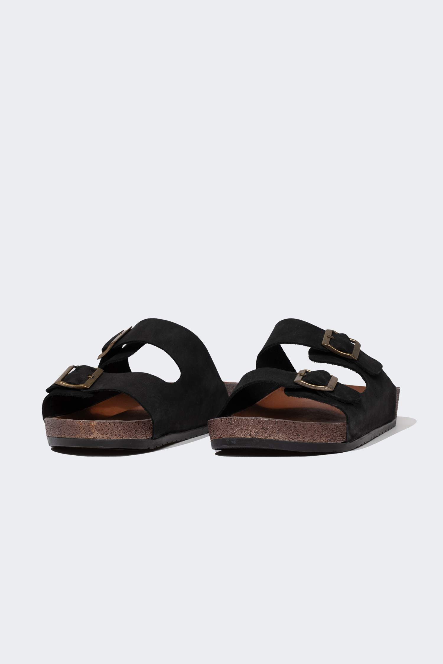 Man Flat Sole Double Banded Leather Slippers