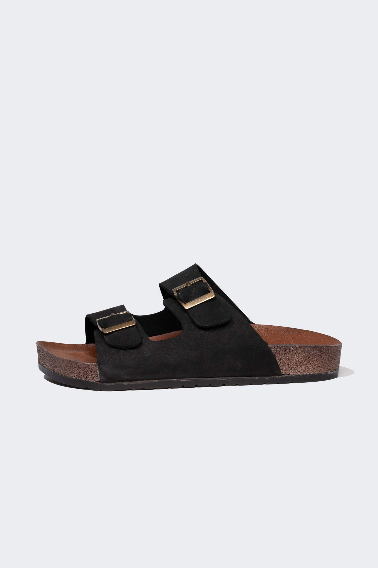 Man Flat Sole Double Banded Leather Slippers