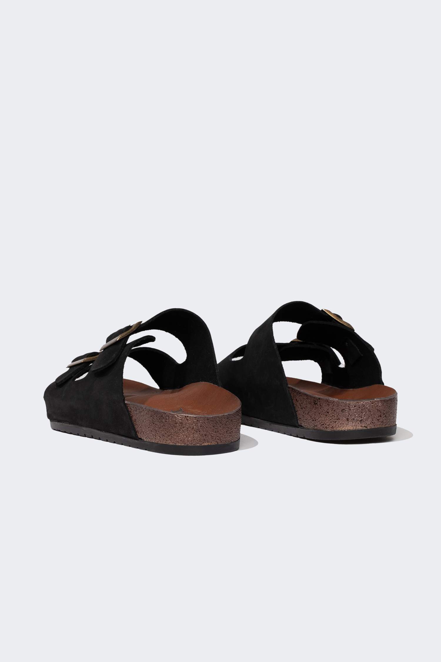 Man Flat Sole Double Banded Leather Slippers