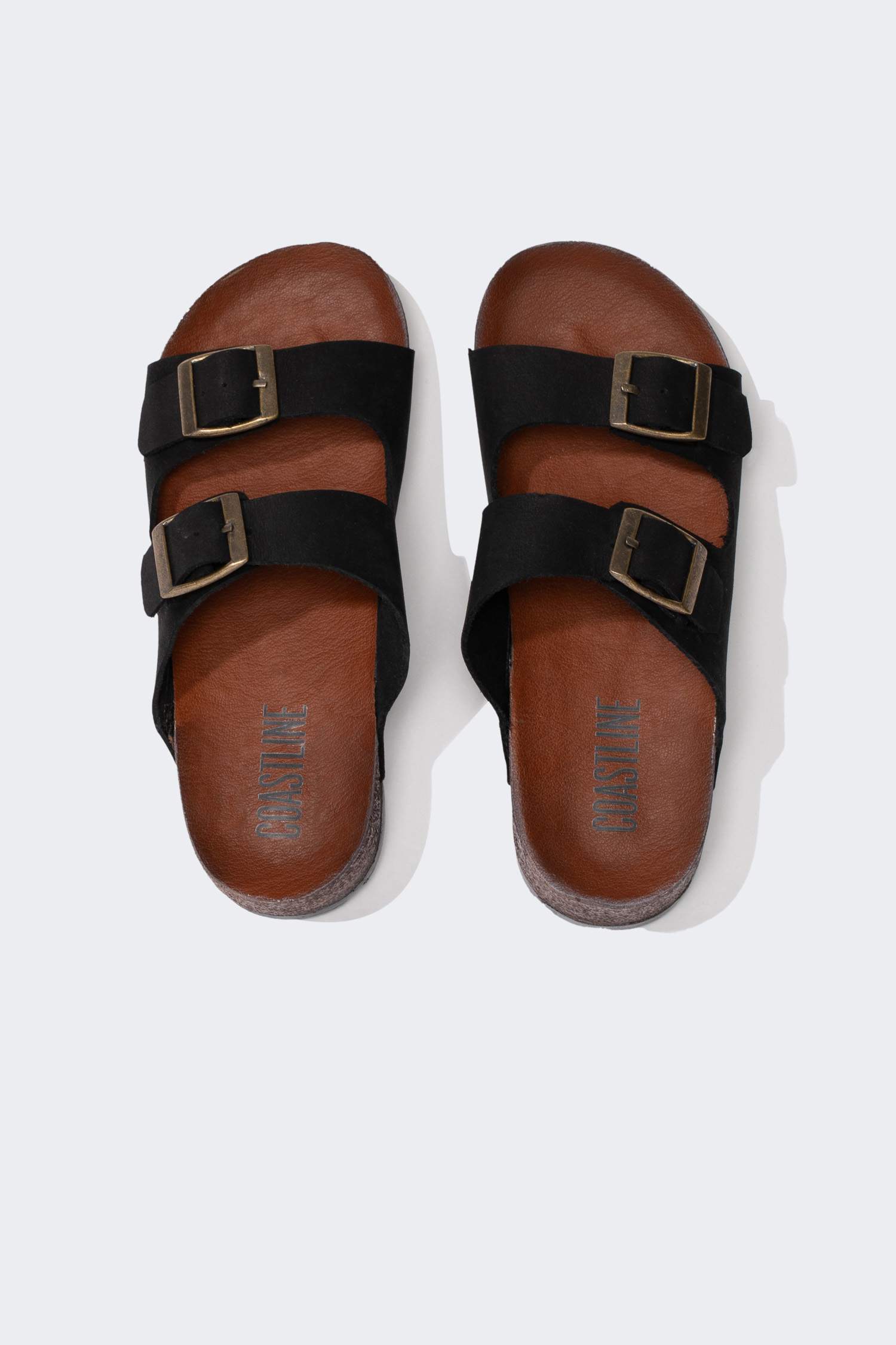 Man Flat Sole Double Banded Leather Slippers