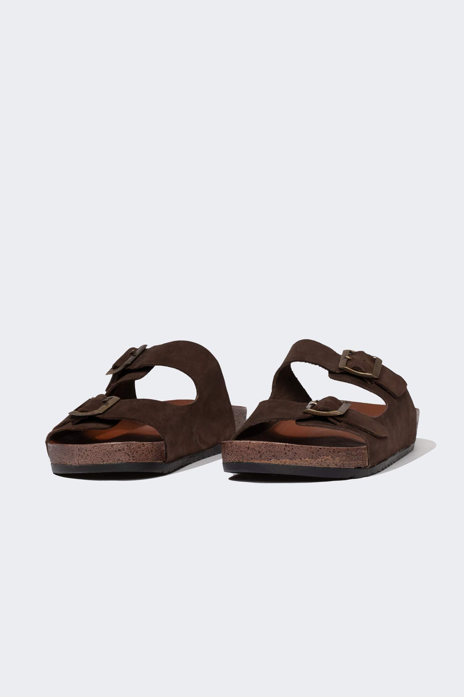 Man Flat Sole Double Banded Leather Slippers