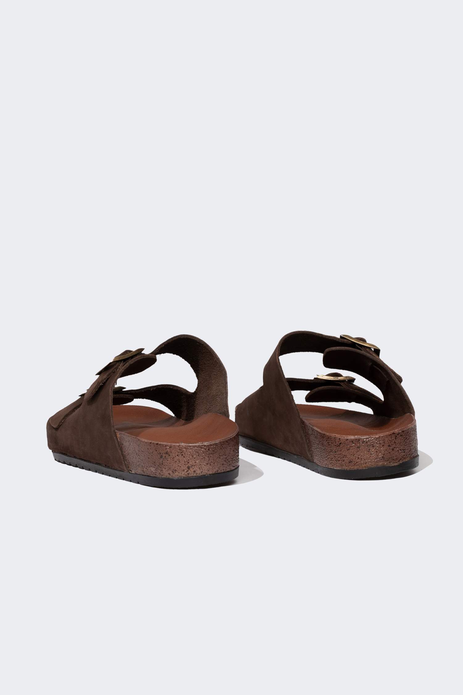 Man Flat Sole Double Banded Leather Slippers