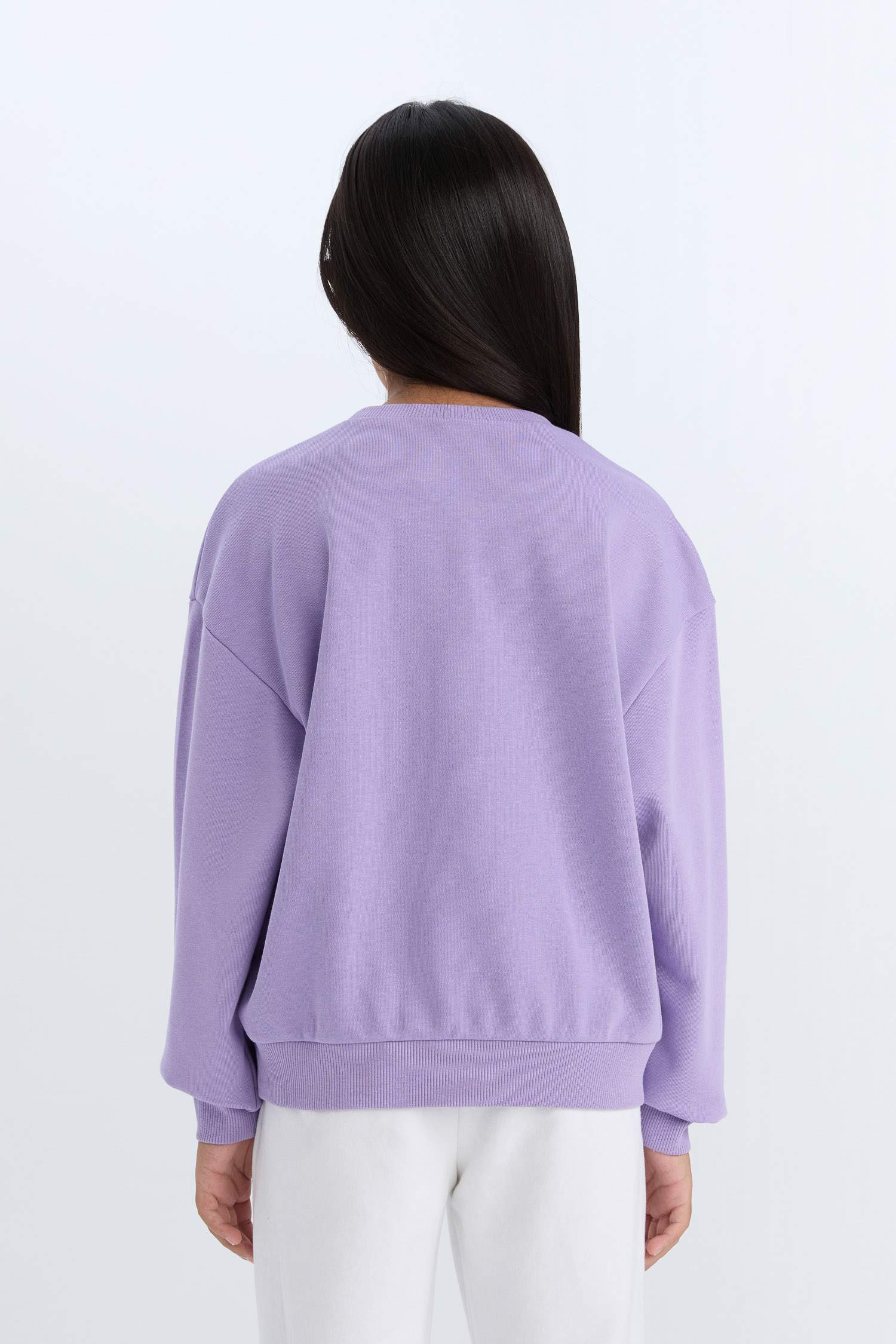 Kız Çocuk Relax Fit Bisiklet Yaka Baskılı Sweatshirt