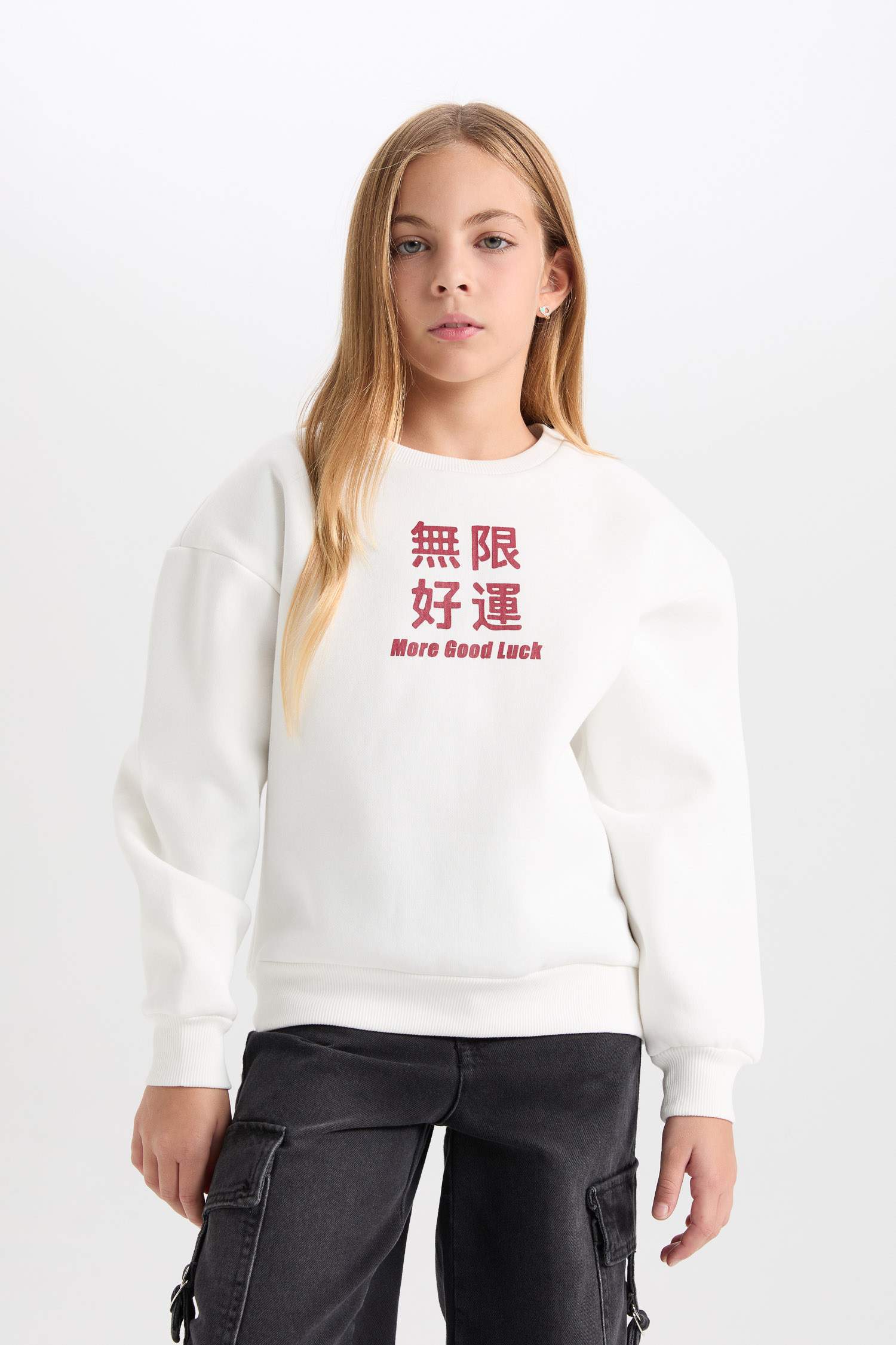 Girl Relax Fit Crew Neck Printed Sweatshirt
