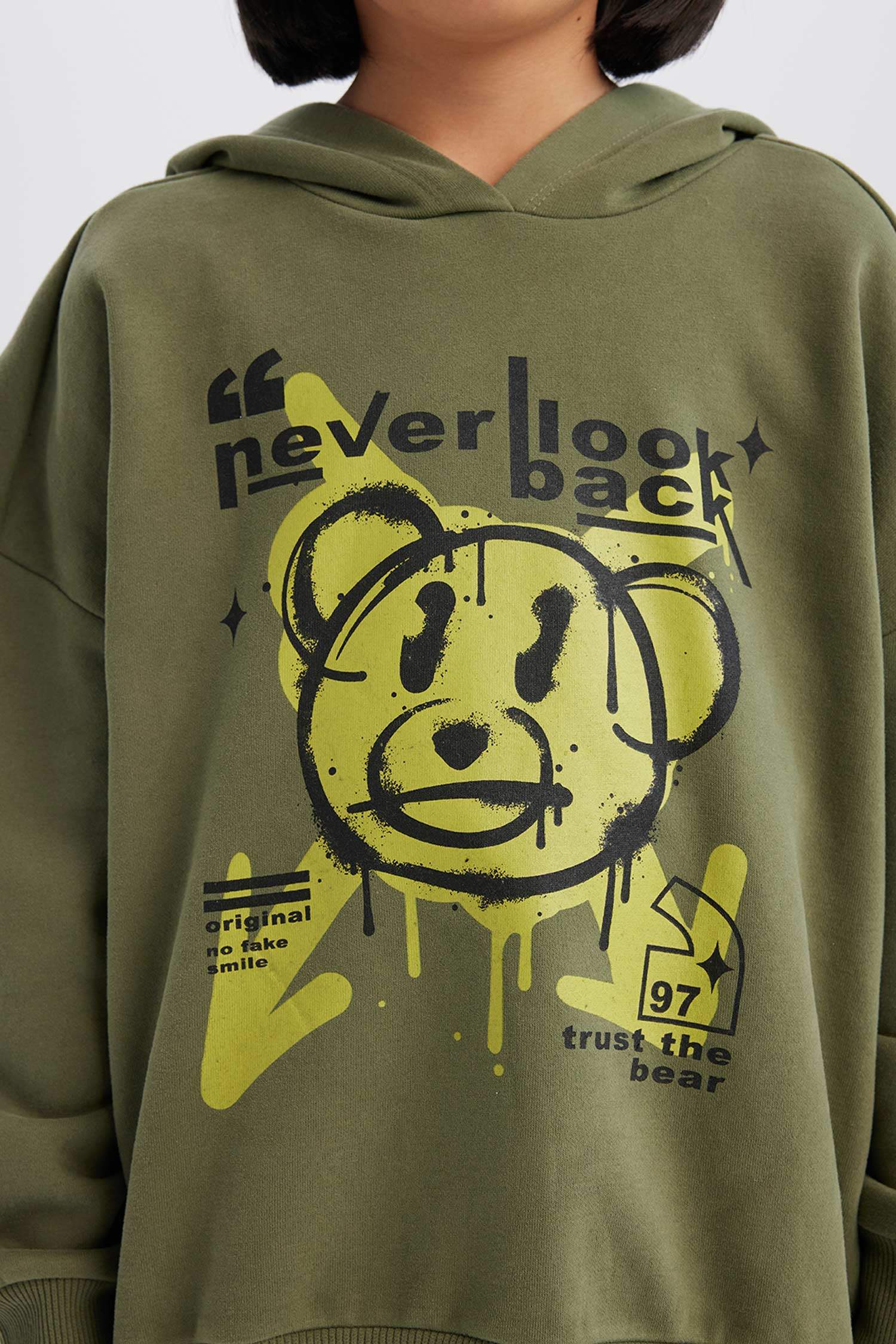 Kız Çocuk Oversize Geniş Kalıp Kapüşonlu Baskılı Sweatshirt