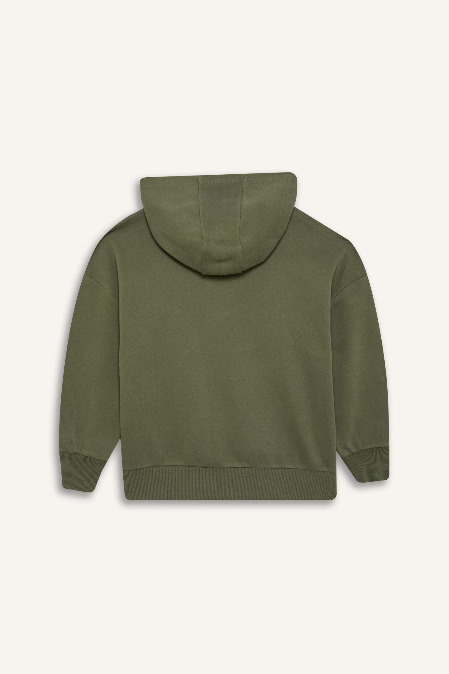 Kız Çocuk Oversize Geniş Kalıp Kapüşonlu Baskılı Sweatshirt
