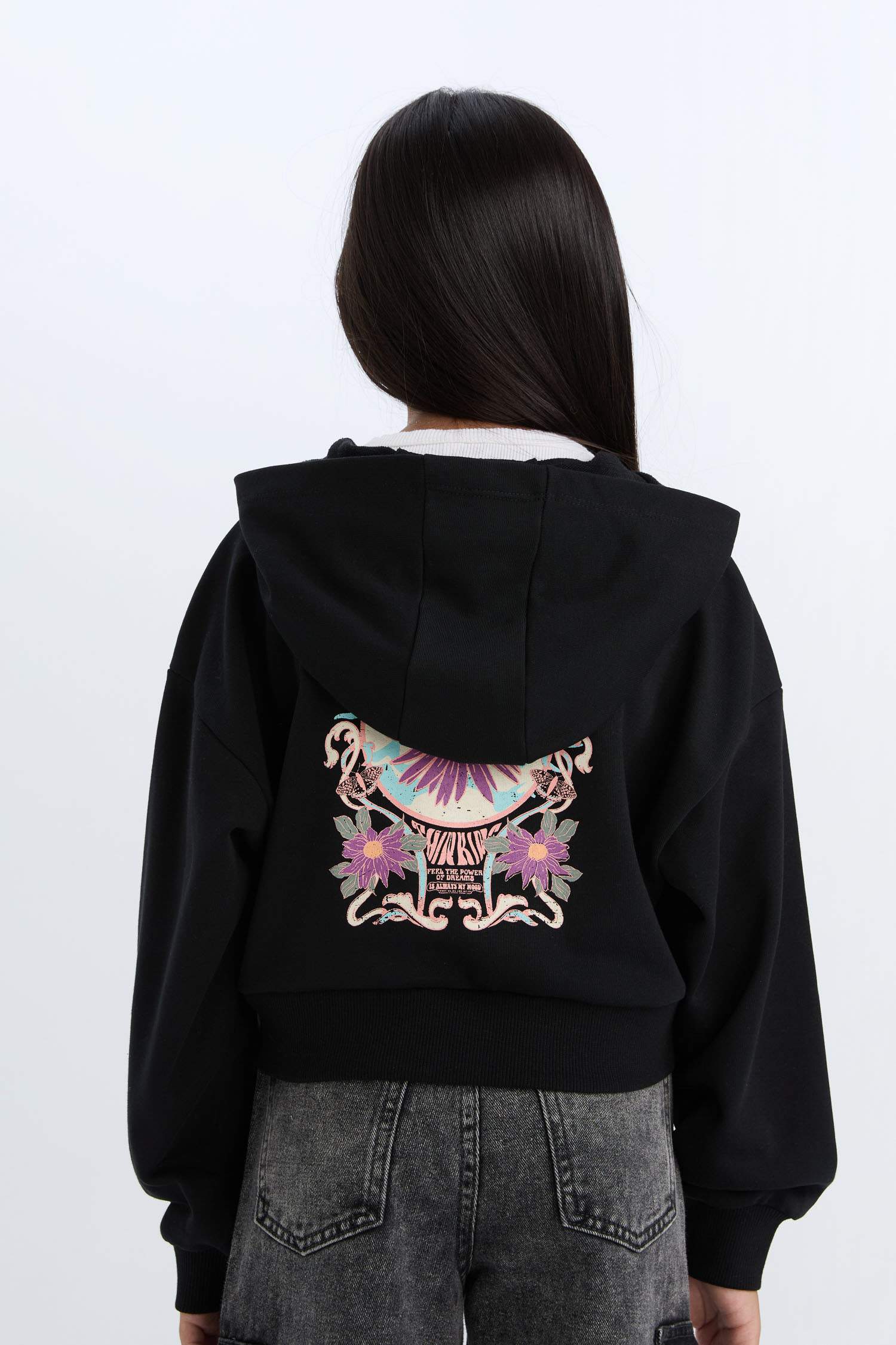 Sweat à capuche imprimé zippé pour fille