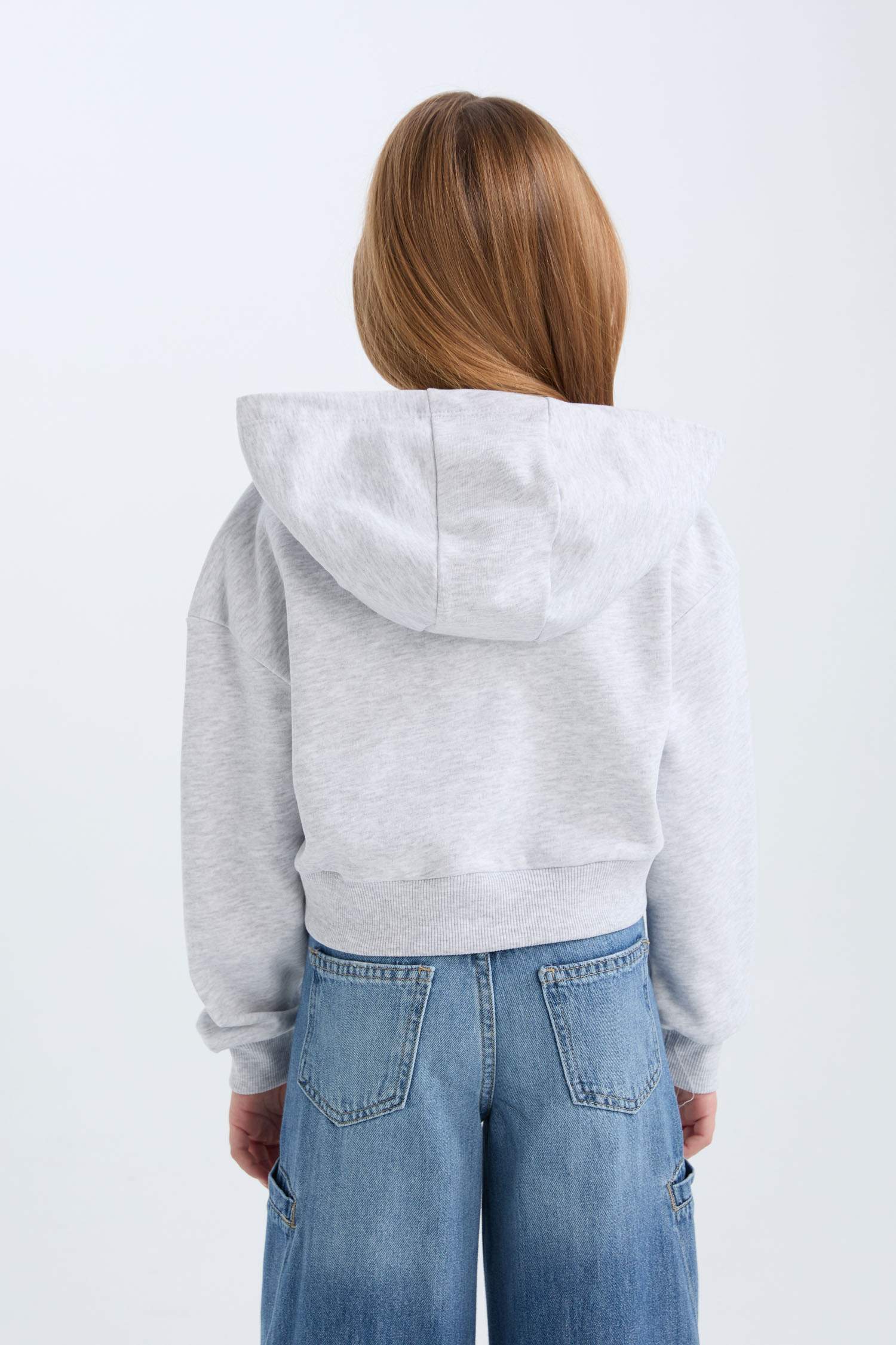 Kız Çocuk Baskılı Kapüşonlu İçi Yumuşak Tüylü Fermuarlı Sweatshirt