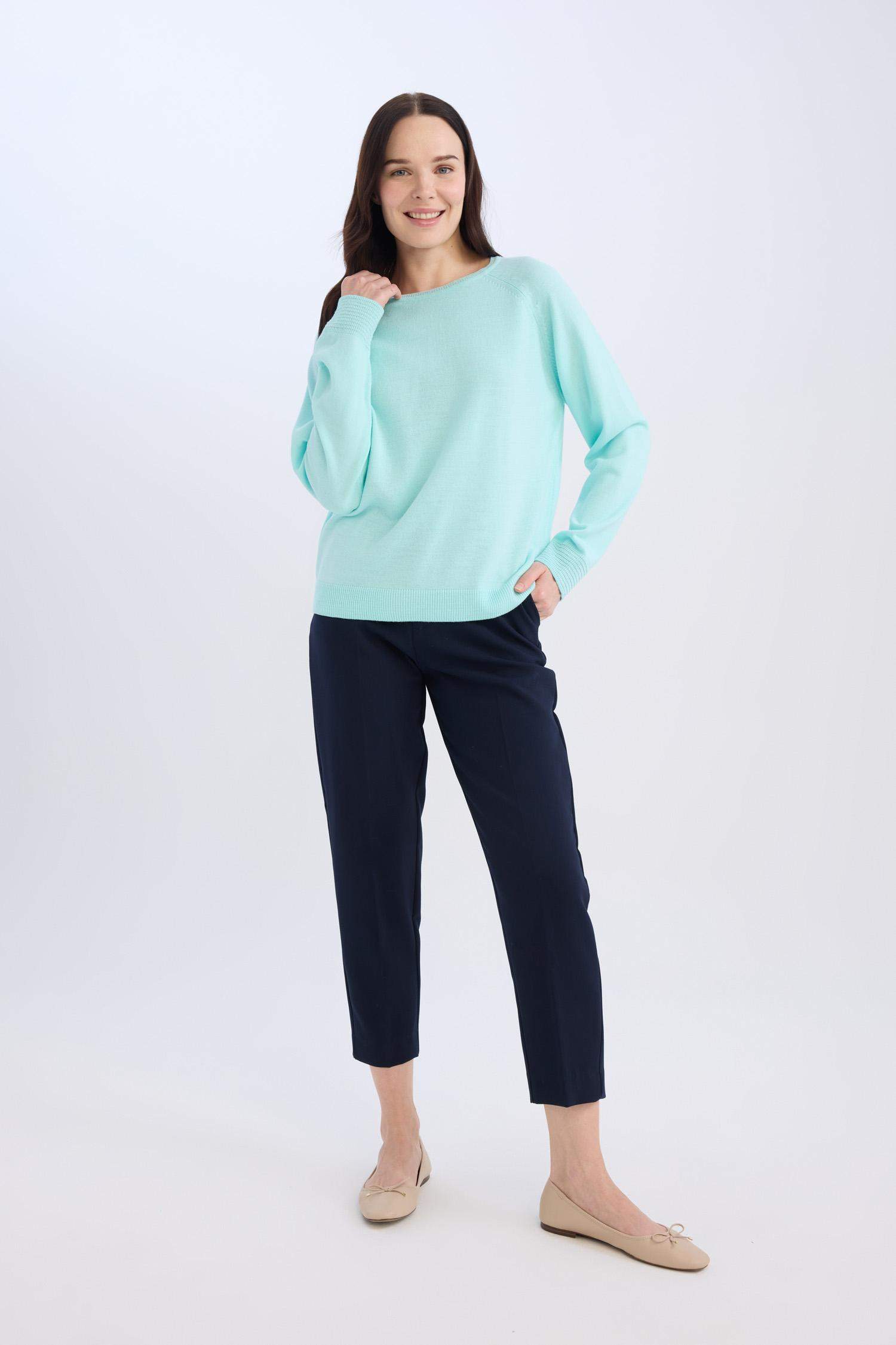 Regular Fit Bisiklet Yaka Simli Triko Kazak Tunik