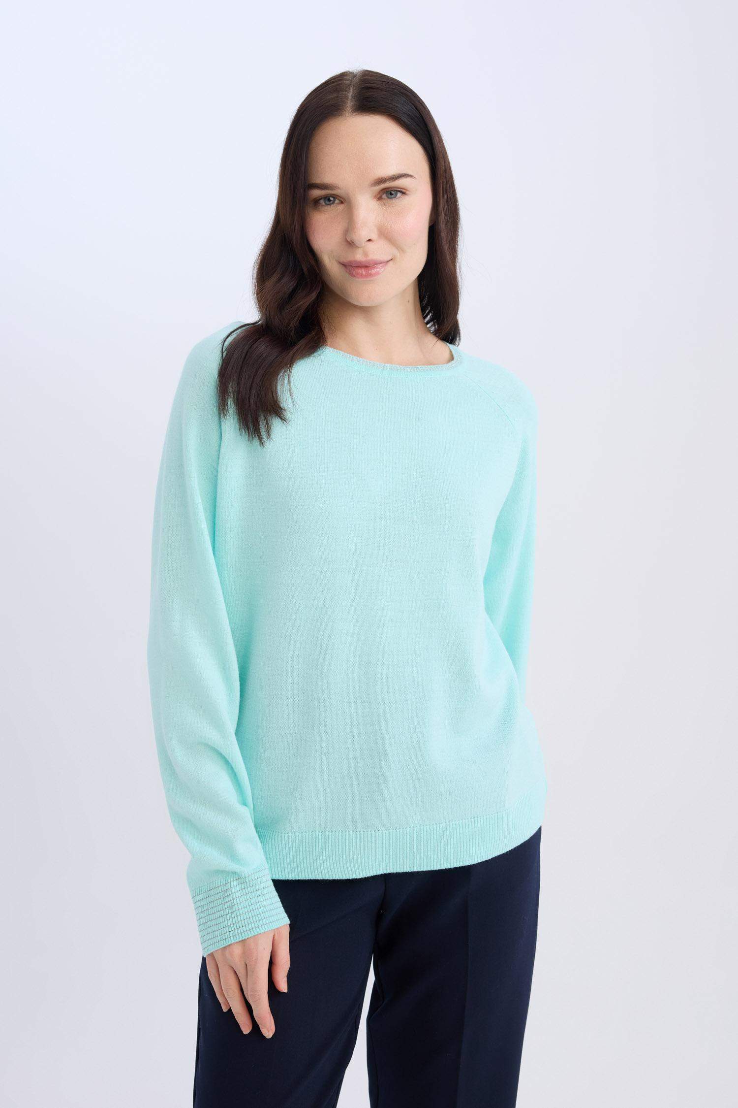 Regular Fit Bisiklet Yaka Simli Triko Kazak Tunik